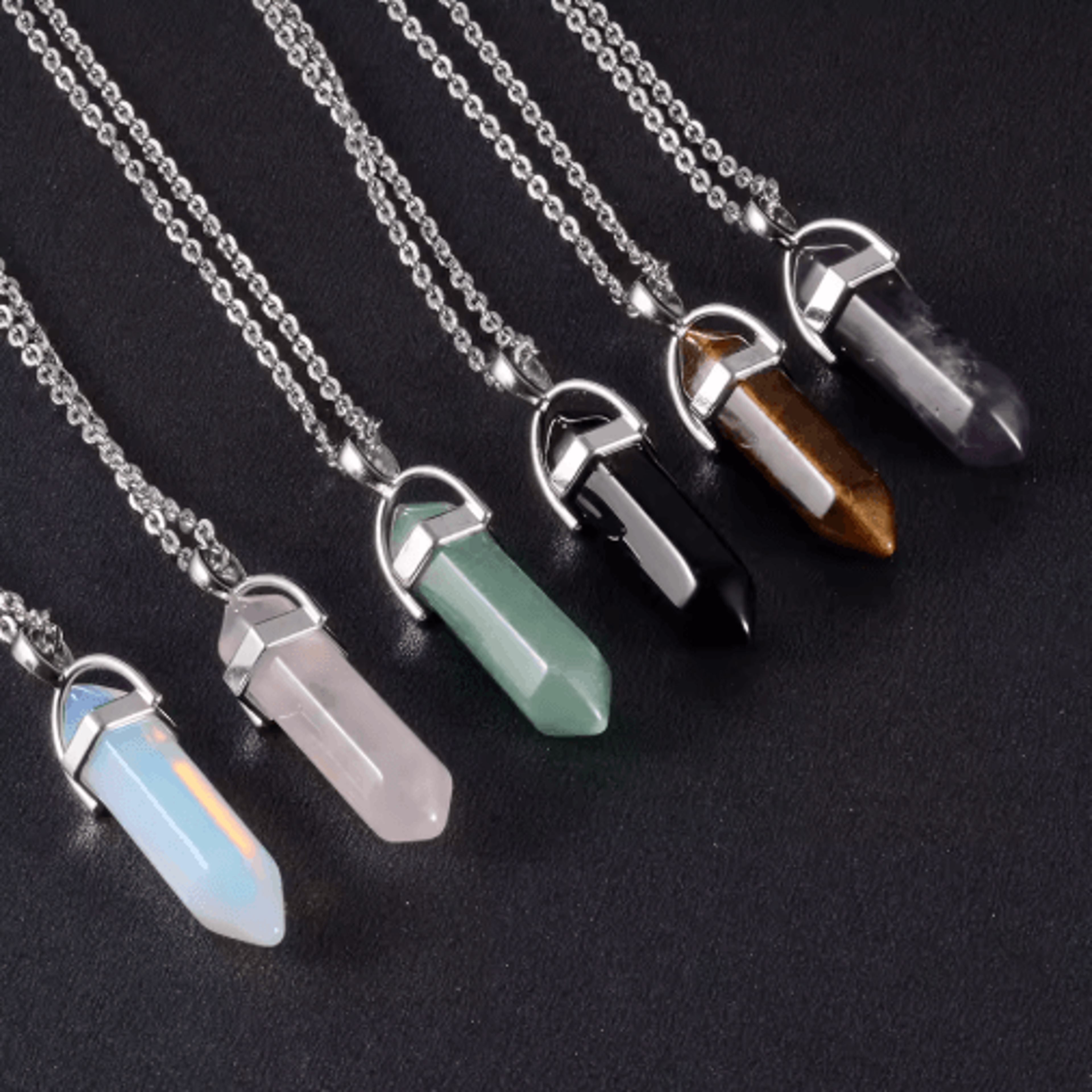 crystalpoint obsidian chakra pendant necklace – natural crystal pendulum necklace hexagonal point