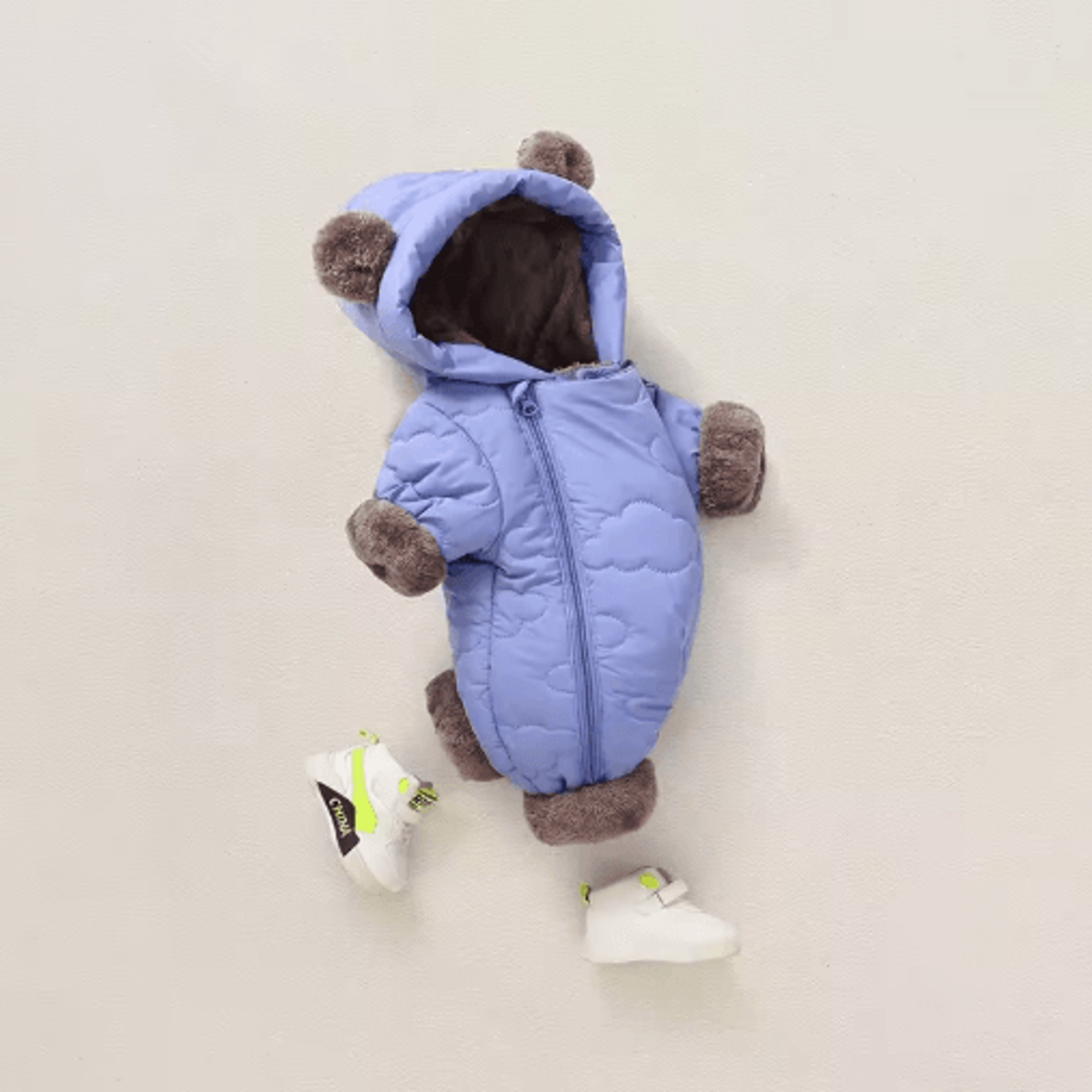 FleeceLined Baby Winter Romper With Hood  Bear Ears 8