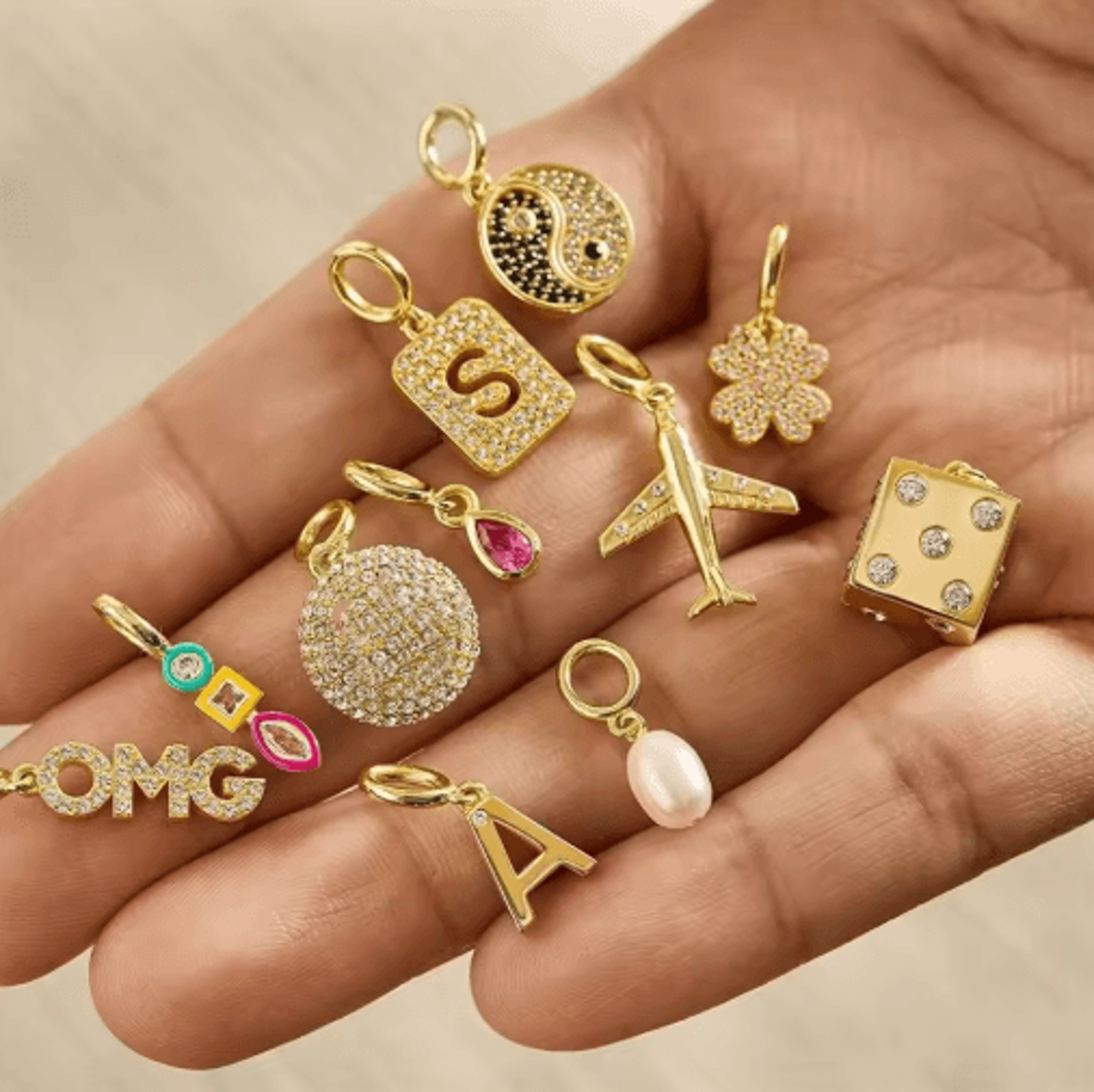 mini gold plated charm set – love, yin-yang, airplane & horseshoe diy pendants
