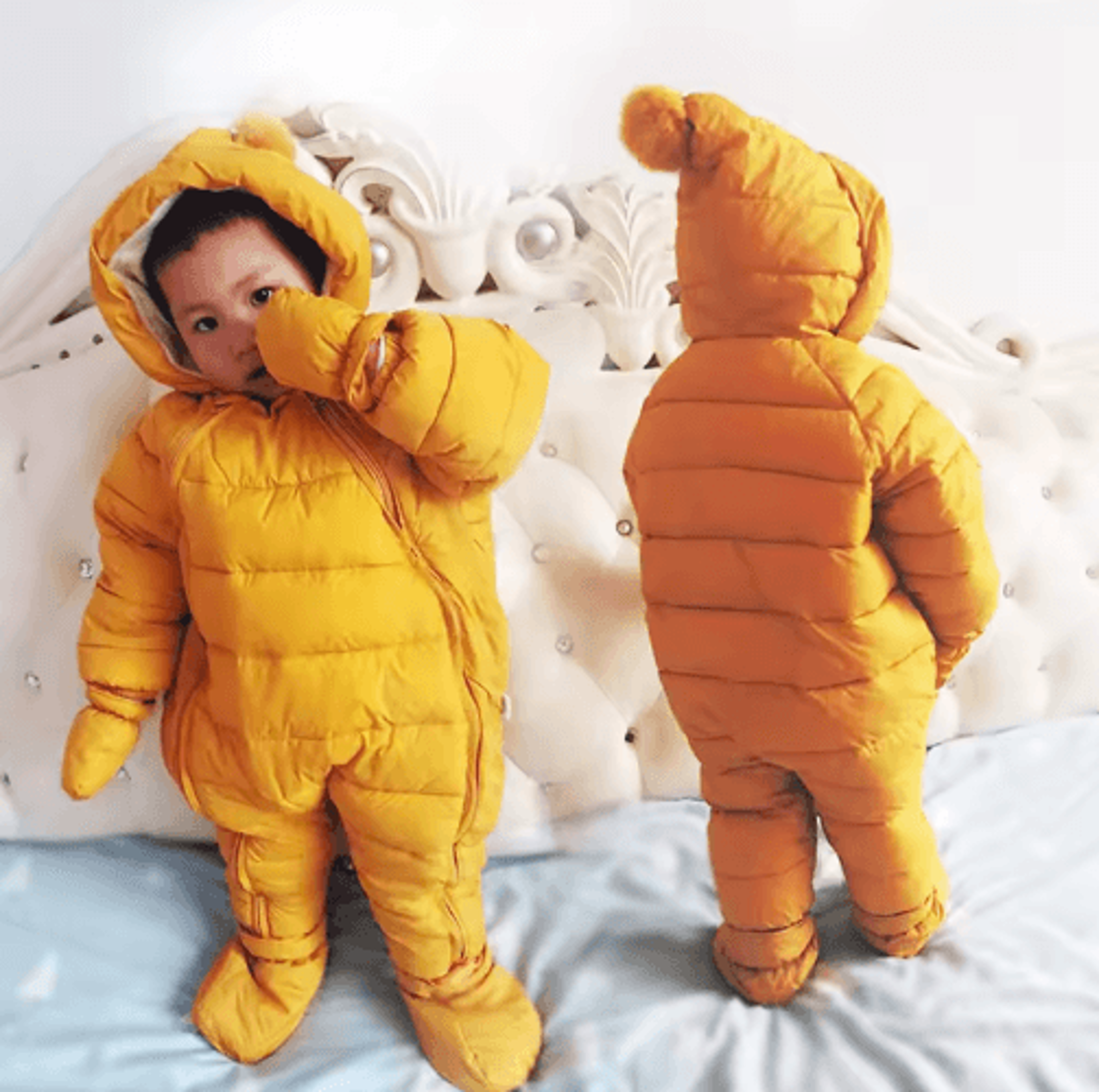 olekid 2025 hooded fleece baby snowsuit – warm winter romper for newborns & toddlers