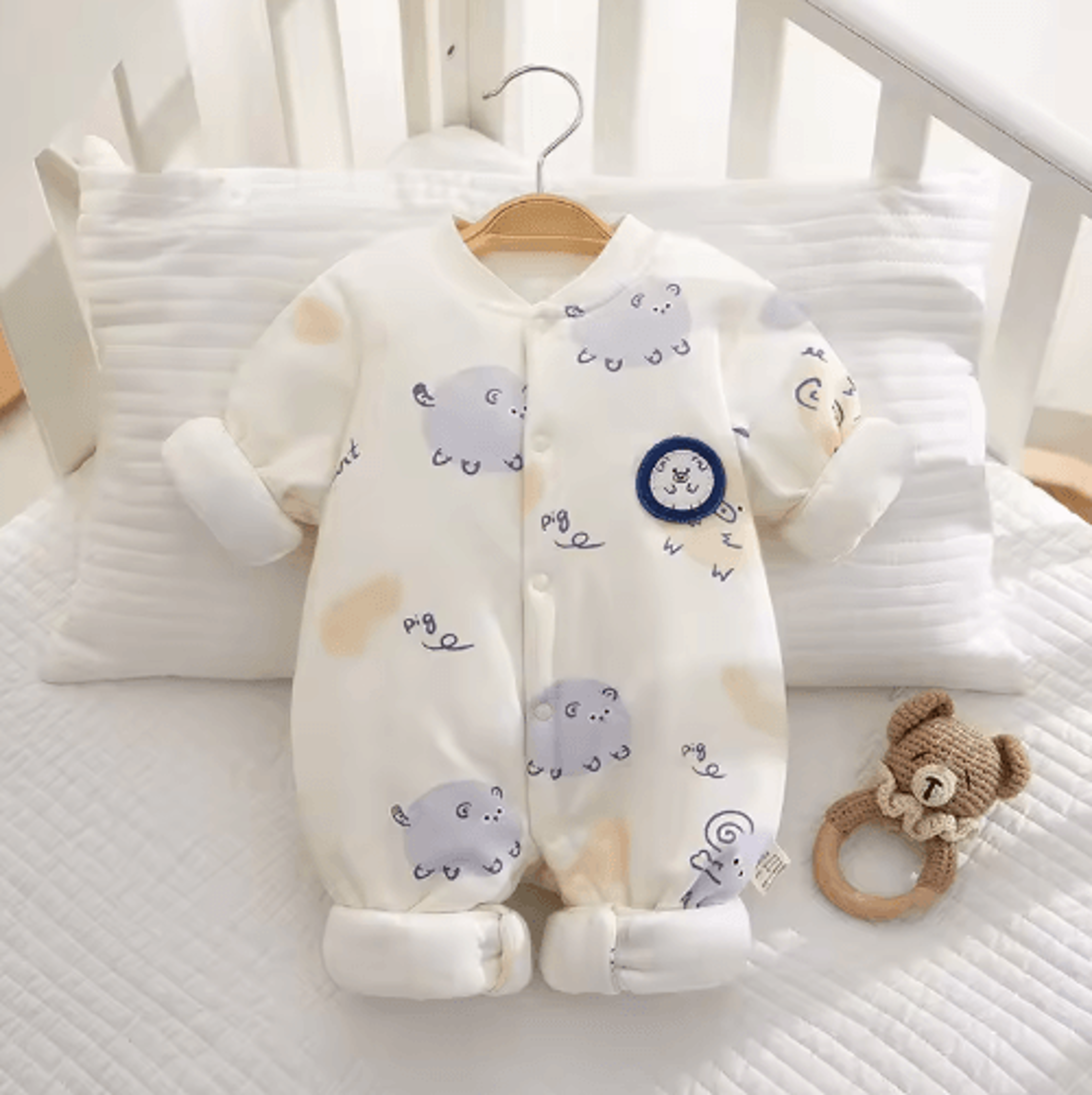 CozyCotton Newborn Winter Onesie  Soft Cotton Baby Bodysuit 4