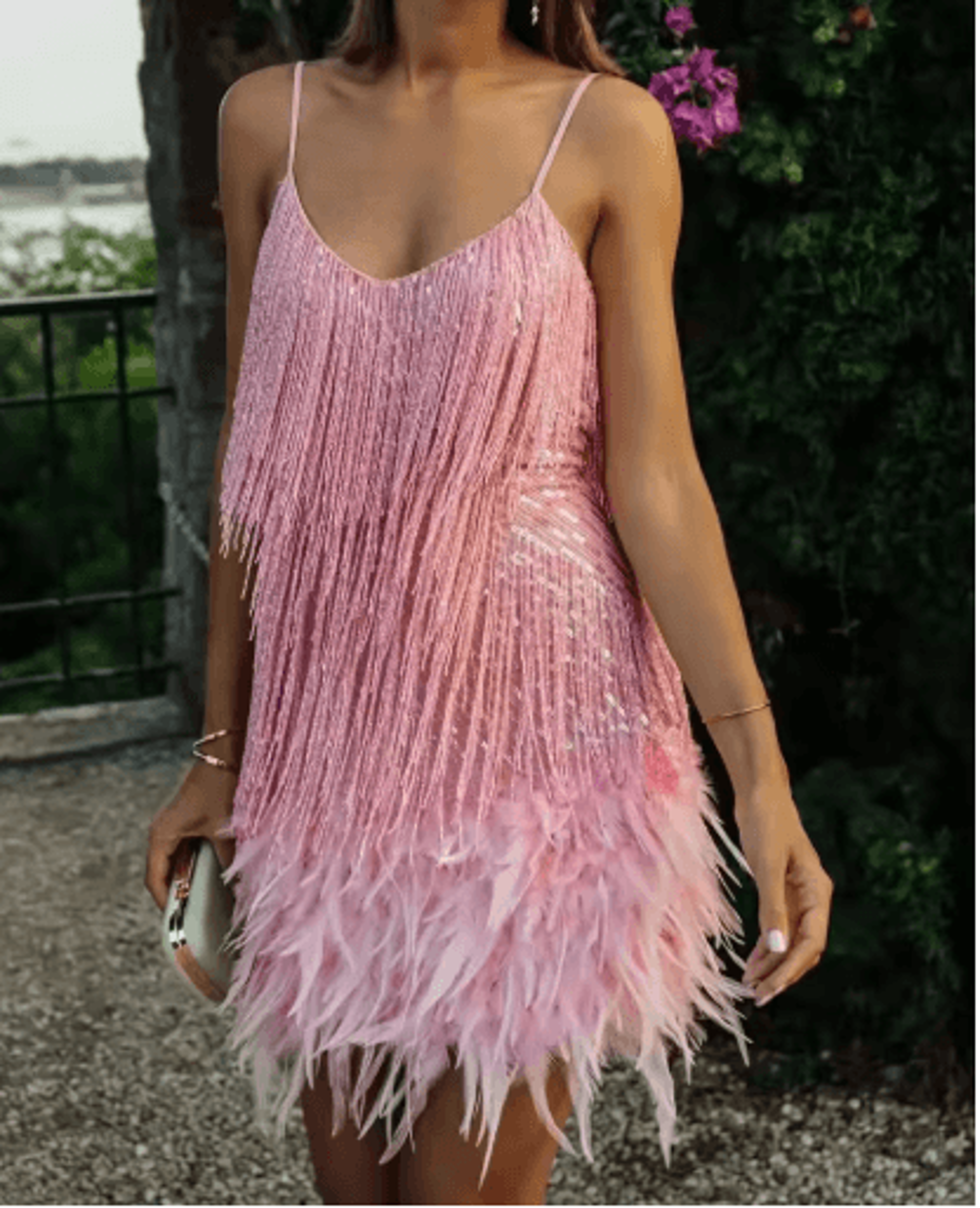 Colorful Sequin Patchwork Dress Feather Sleeveless Summer Party Dress 3