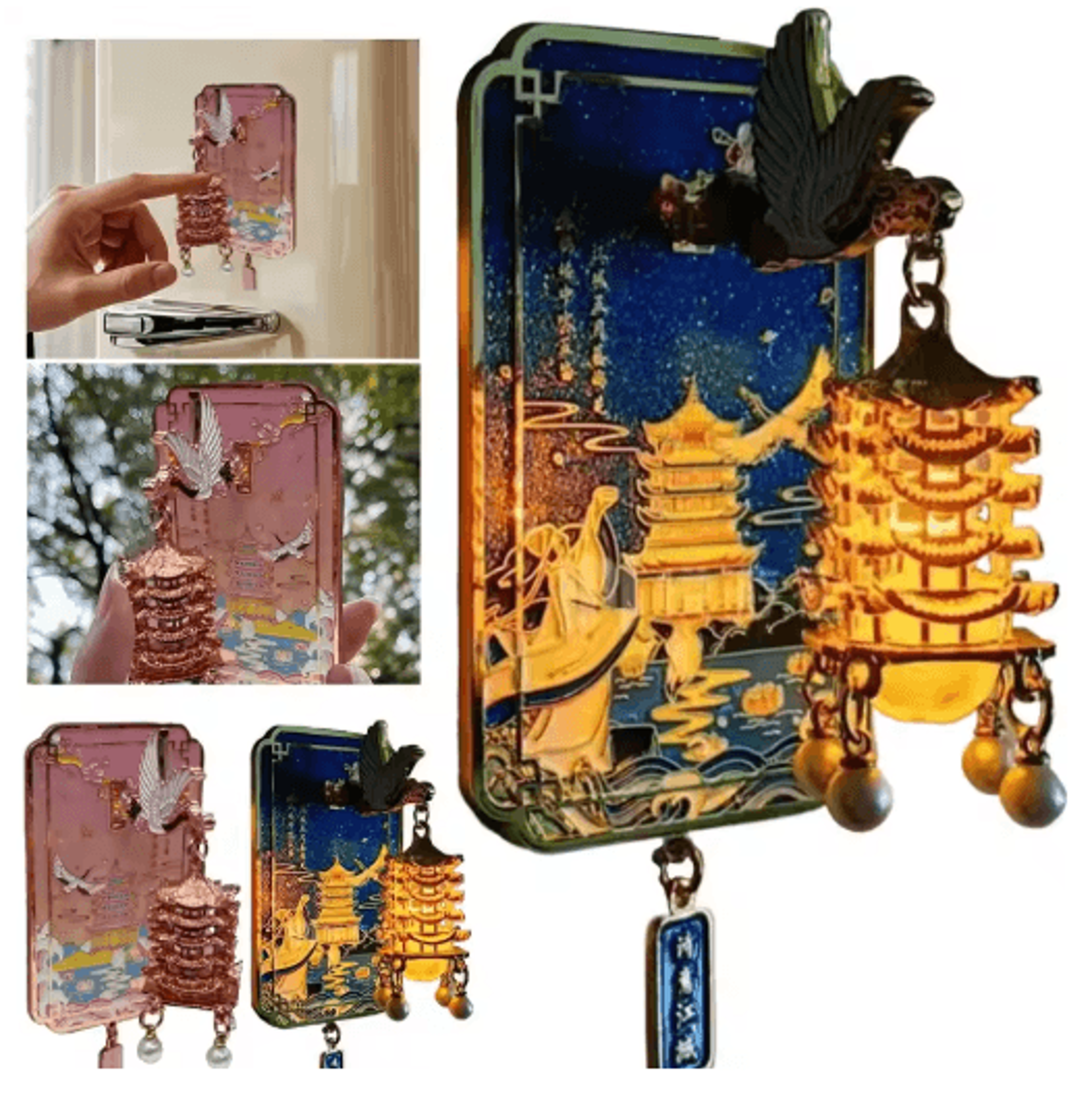 Chinese Style LED Fridge Magnet Light Up Yellow Crane Tower Souvenir 5