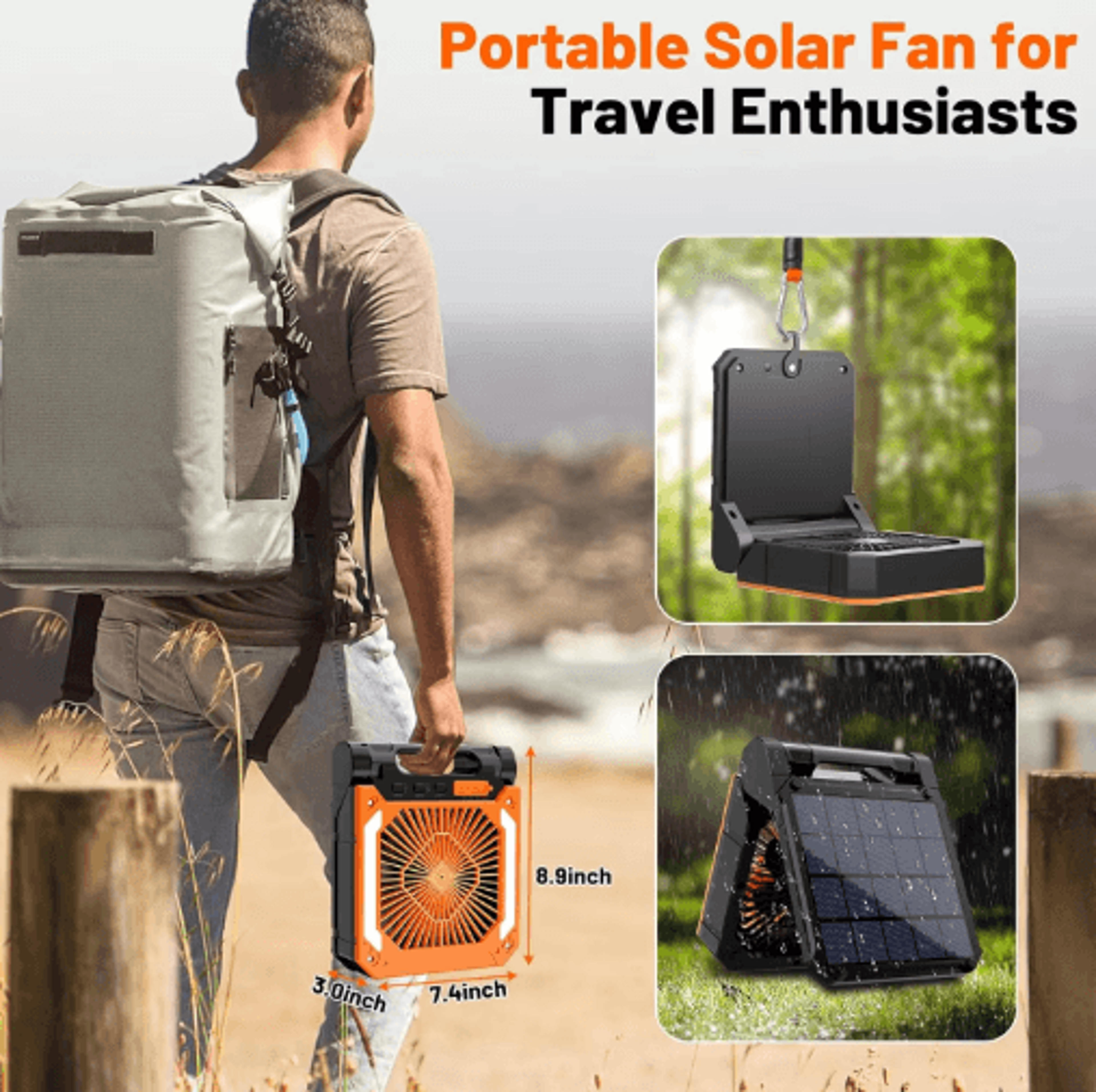 20000mAh Portable Camping Fan With LED Light  Solar  USB Rechargeable Outdoor Cooling Fan 8