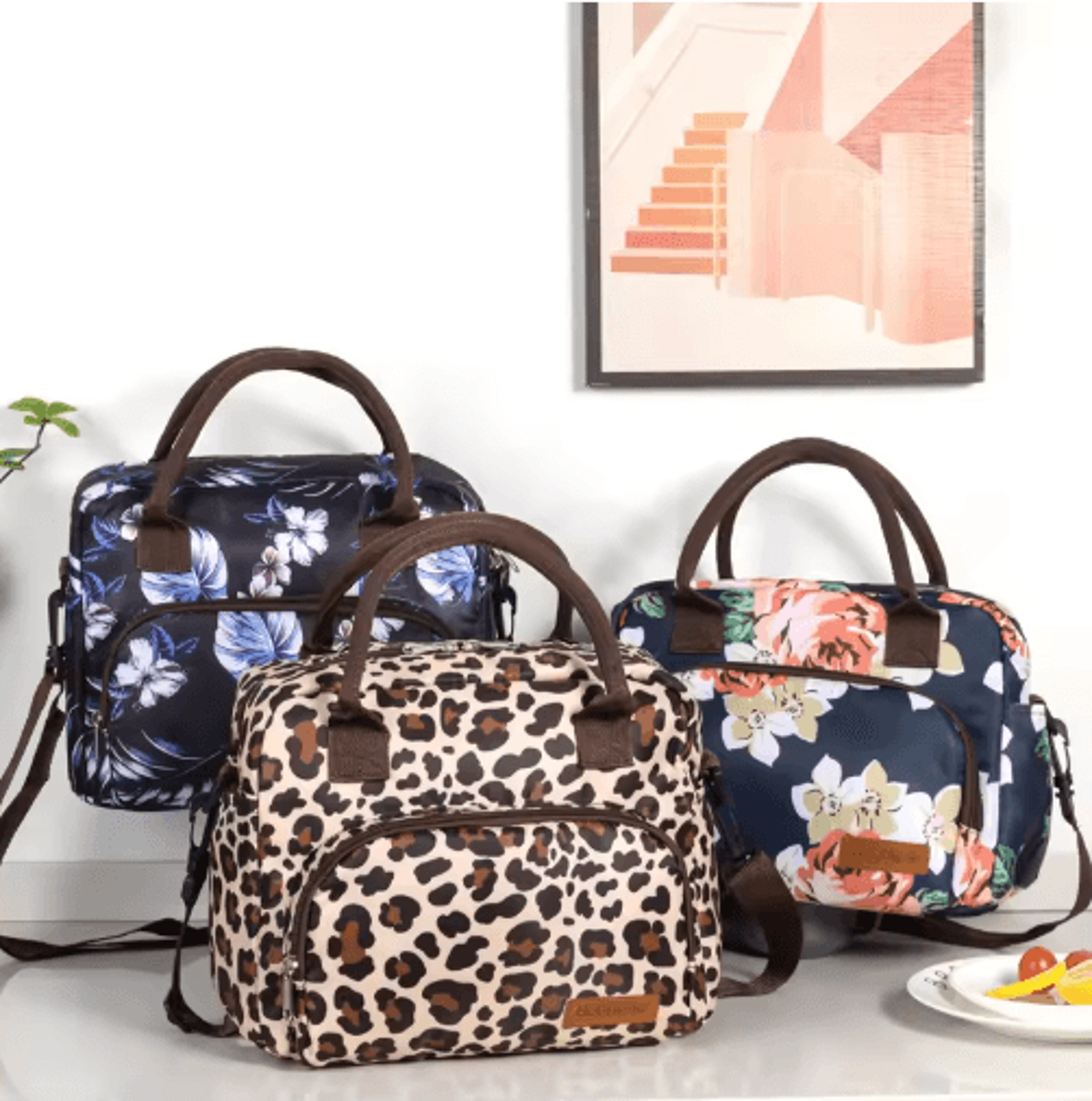 leopard print insulated lunch bag – large capacity crossbody lunch tote for moms & travel