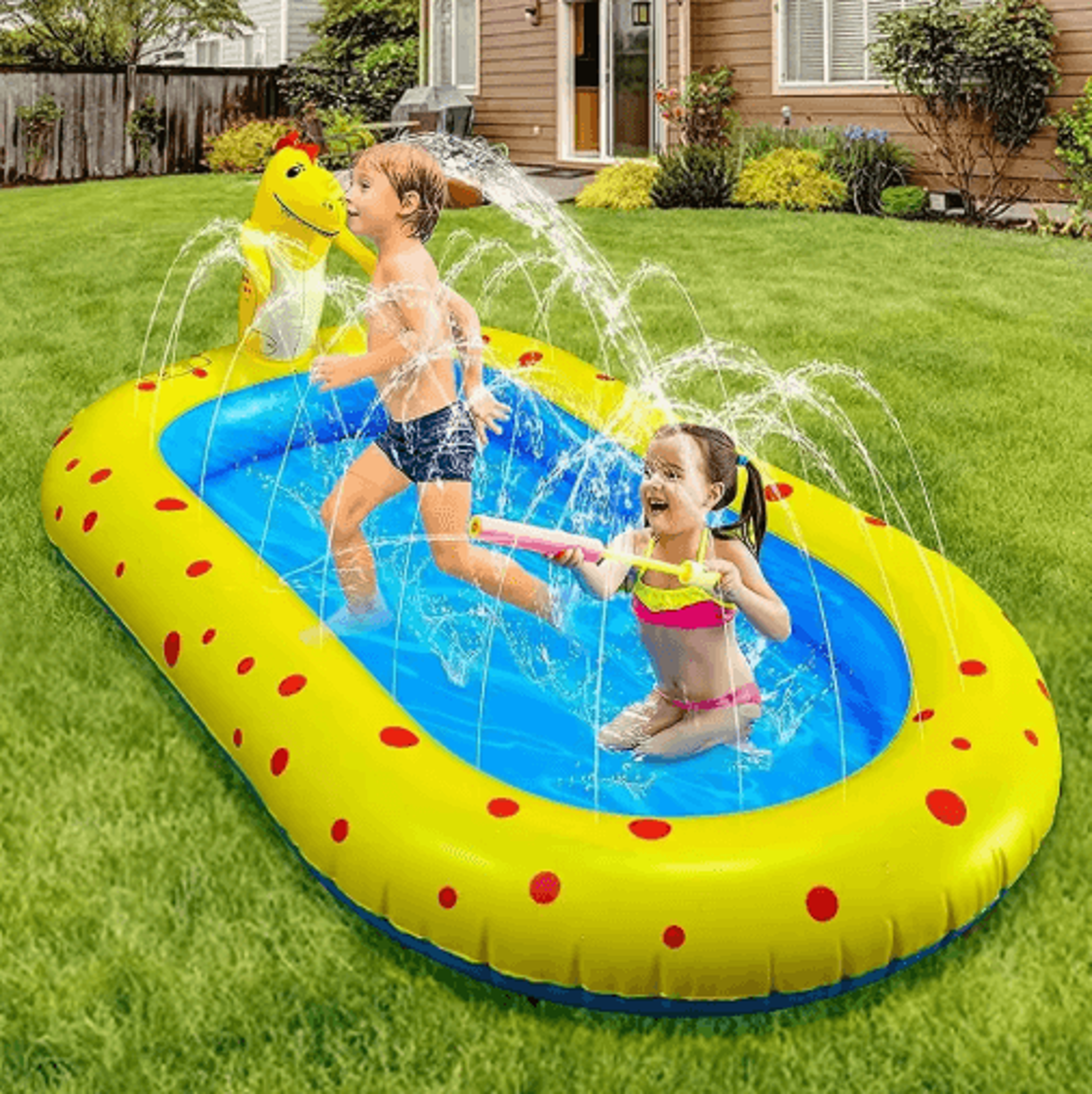 17M Inflatable Dinosaur Splash Pool  Kids Outdoor Sprinkler Play Mat Water Toy 1