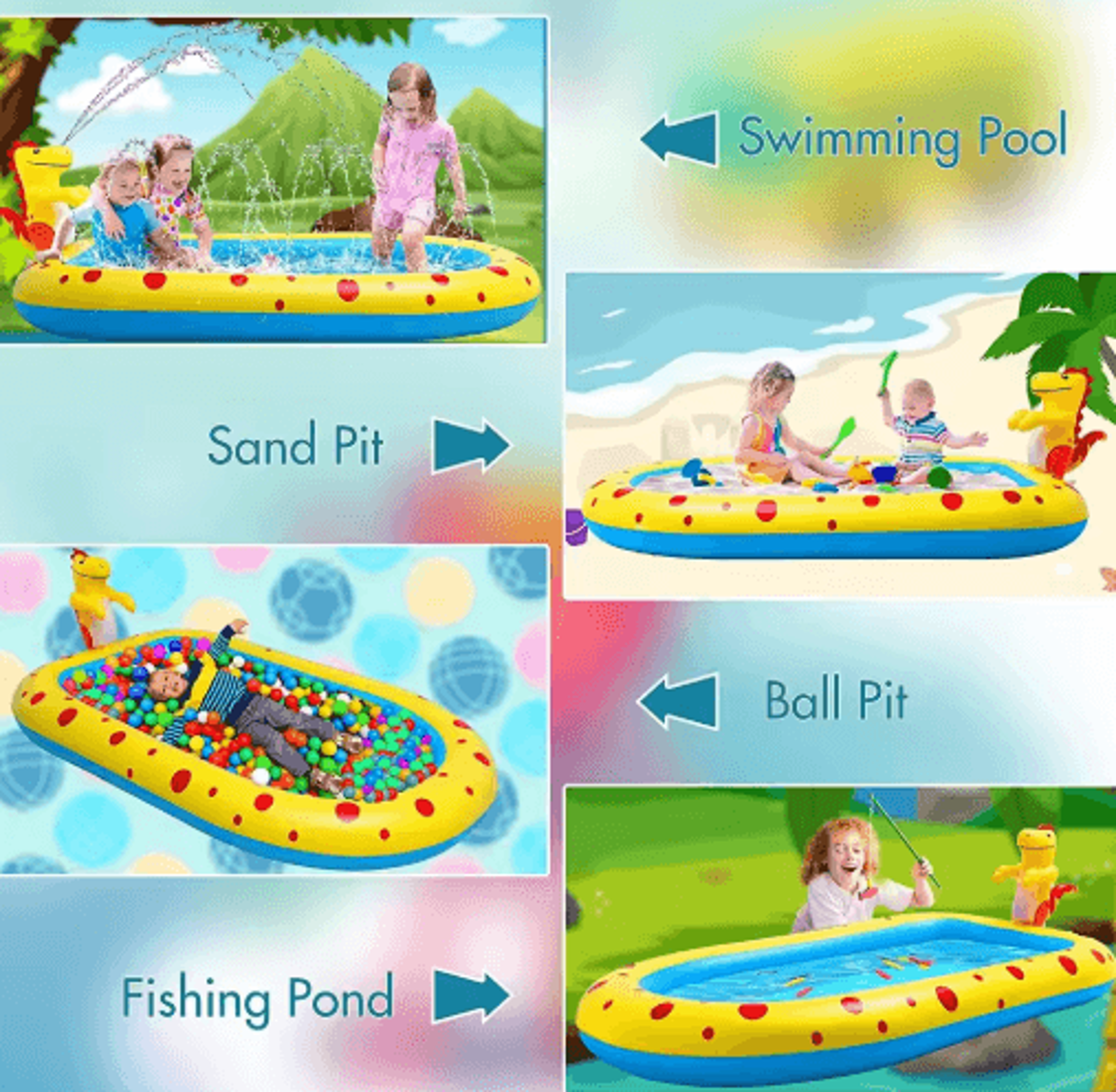 17M Inflatable Dinosaur Splash Pool  Kids Outdoor Sprinkler Play Mat Water Toy 2