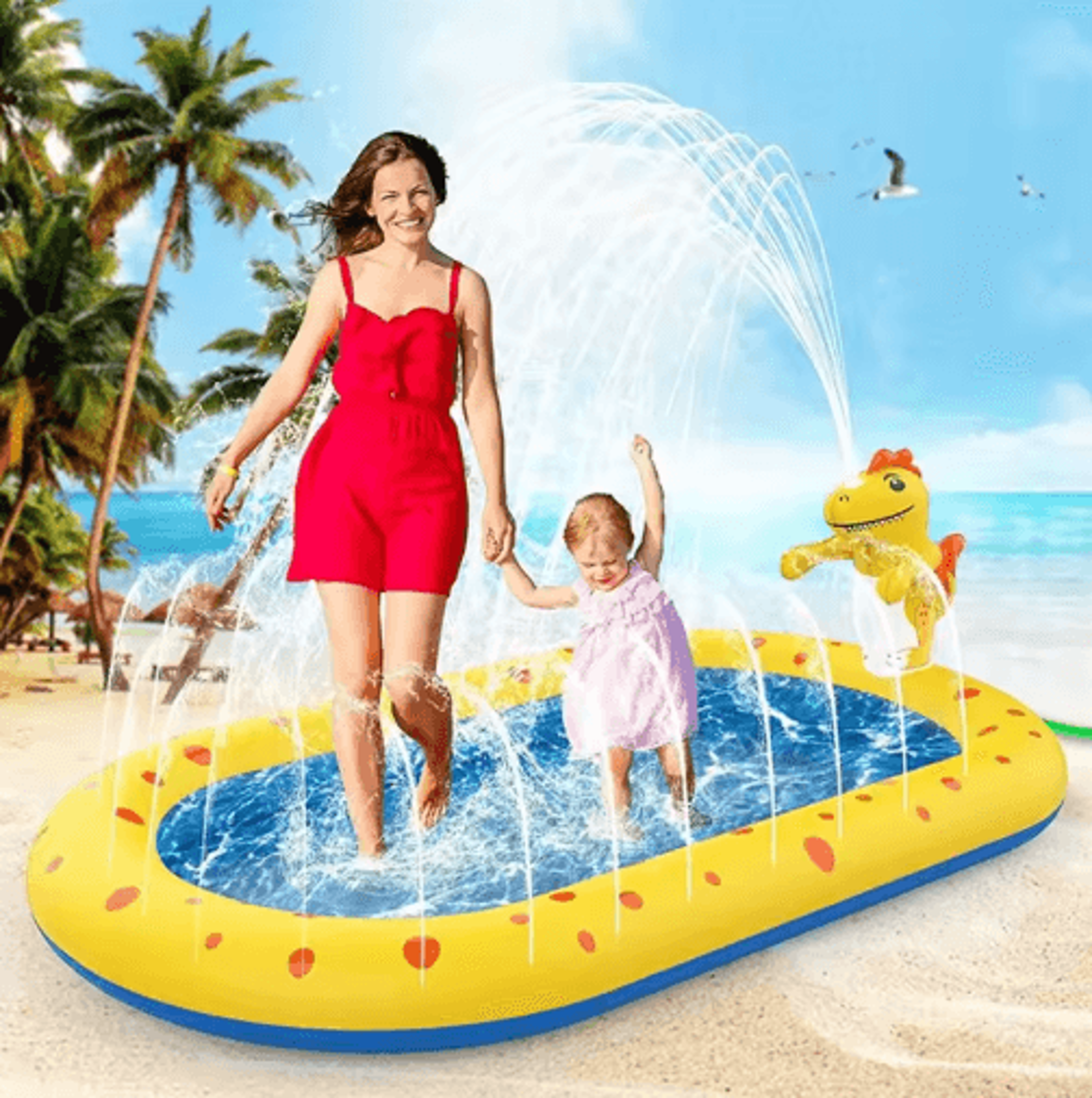 17M Inflatable Dinosaur Splash Pool  Kids Outdoor Sprinkler Play Mat Water Toy 4