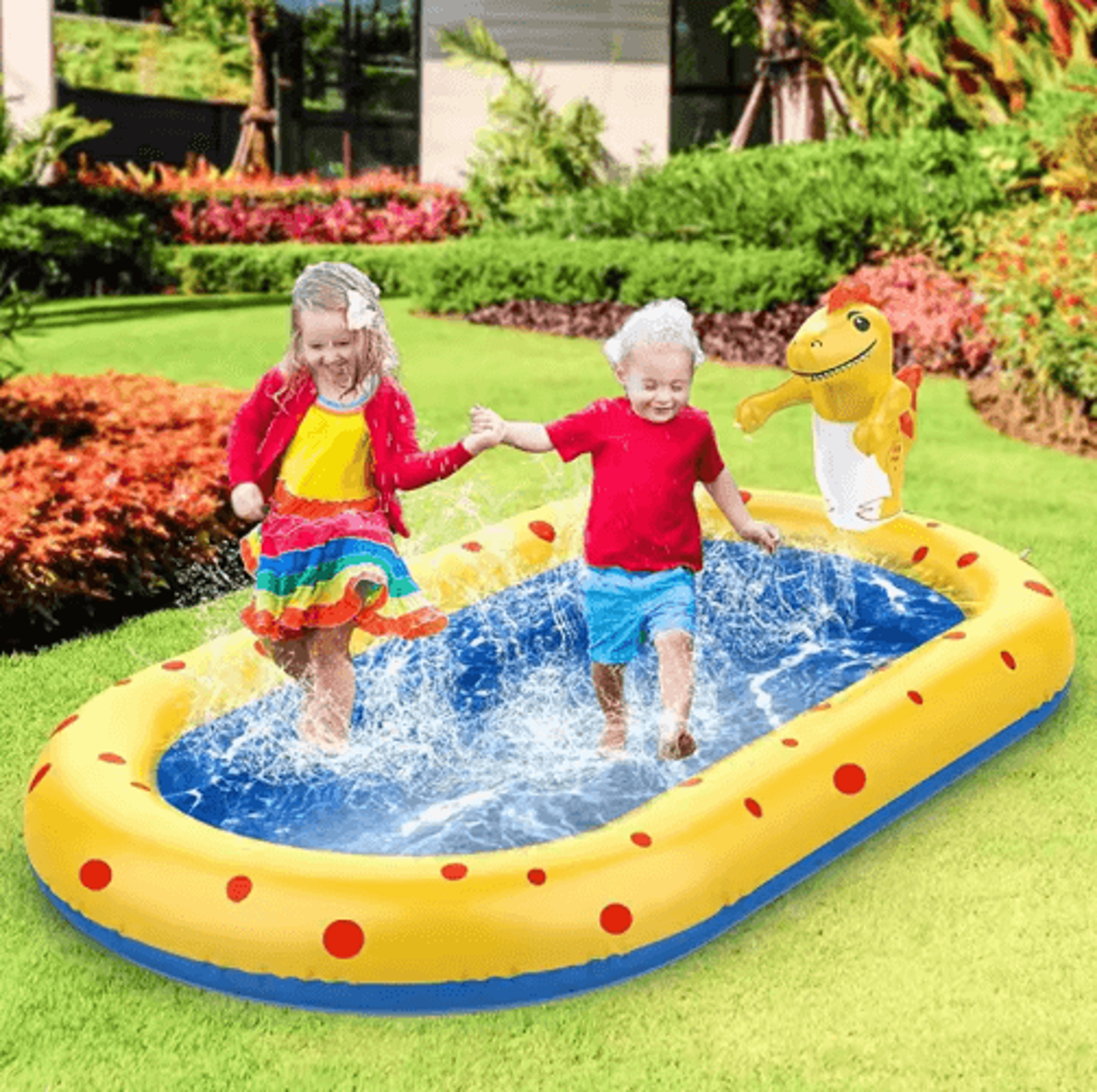17M Inflatable Dinosaur Splash Pool  Kids Outdoor Sprinkler Play Mat Water Toy 5