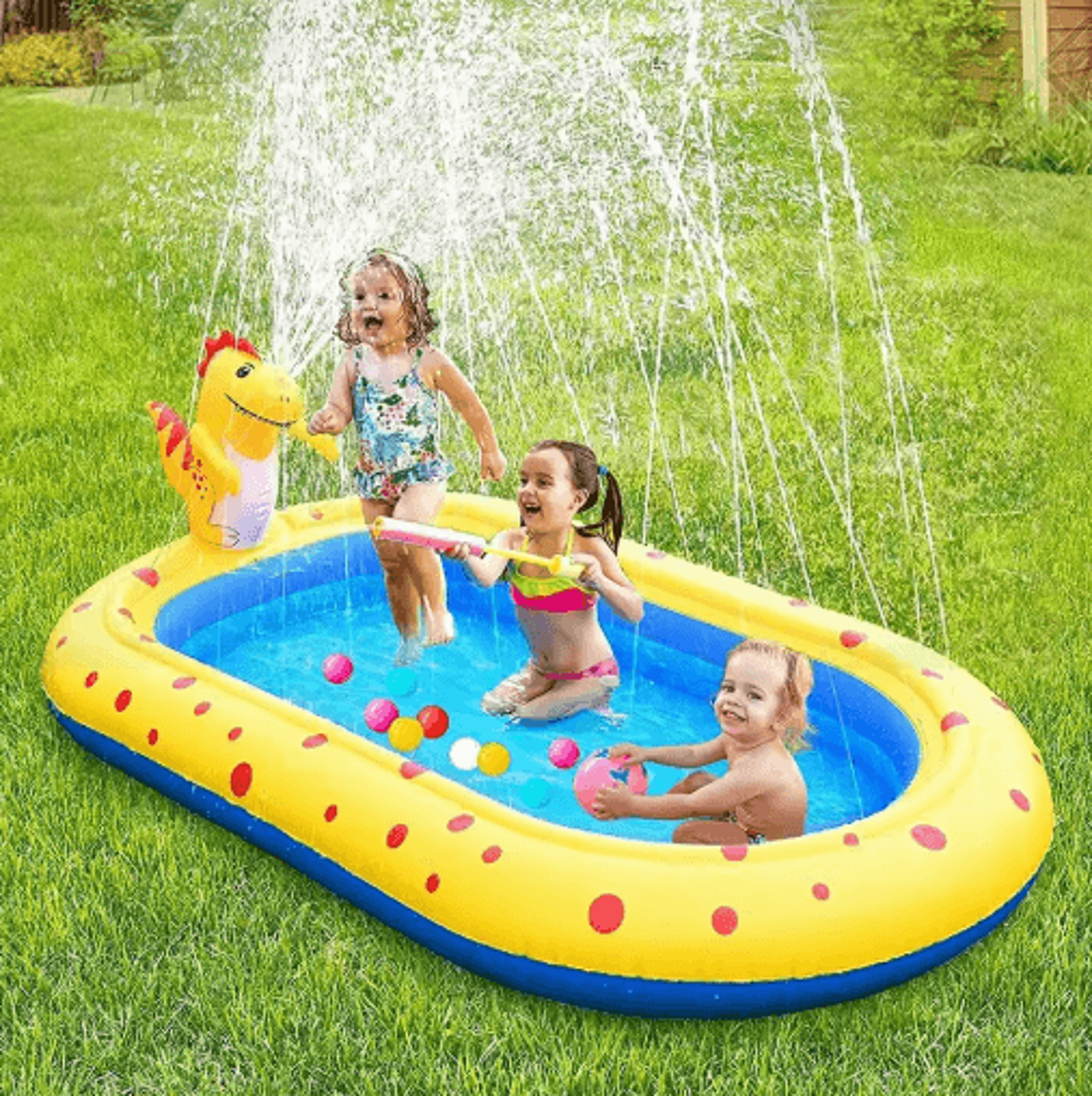 17M Inflatable Dinosaur Splash Pool  Kids Outdoor Sprinkler Play Mat Water Toy 6