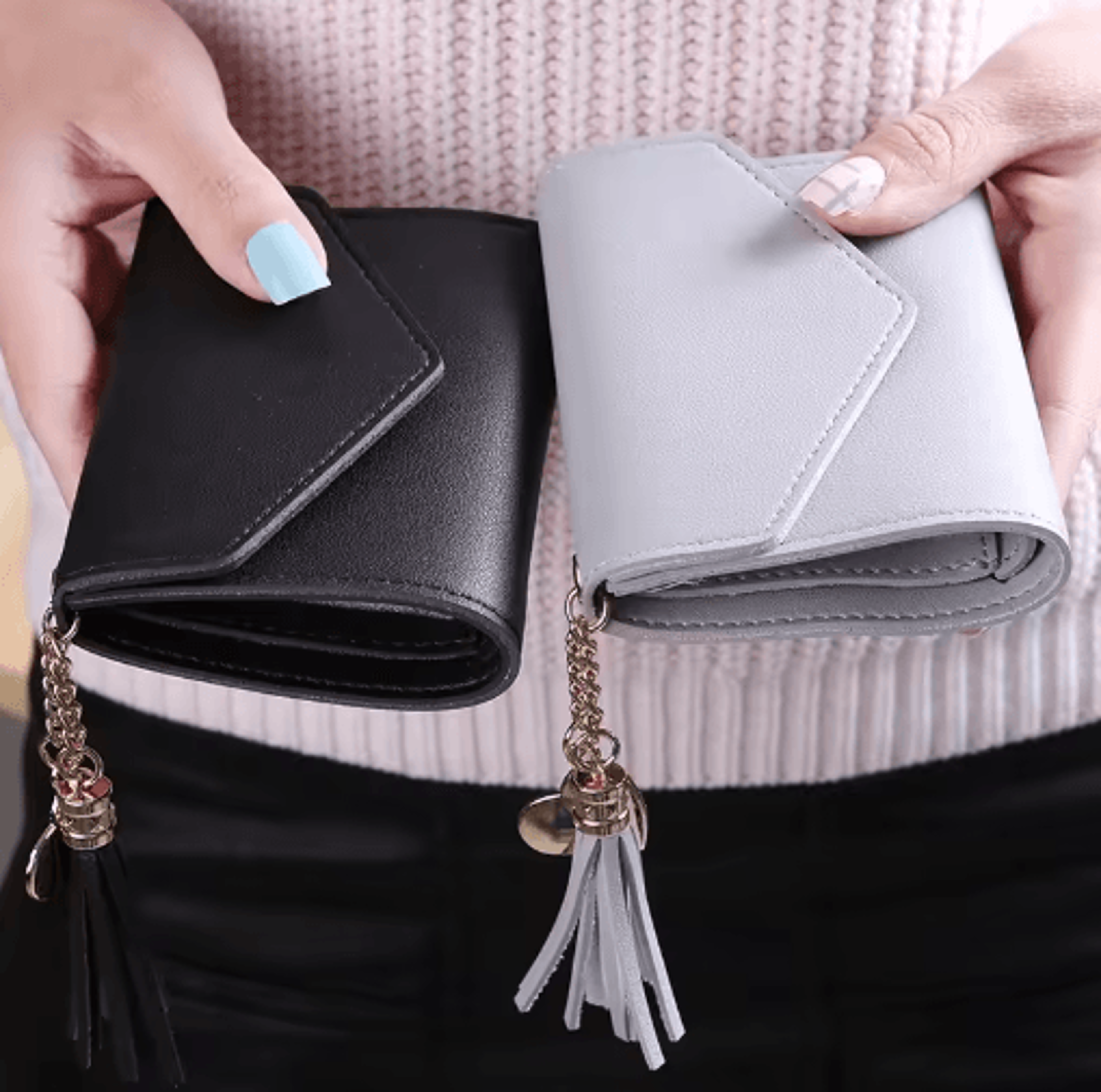 womens pu leather small wallet compact tassel coin purse & card holder