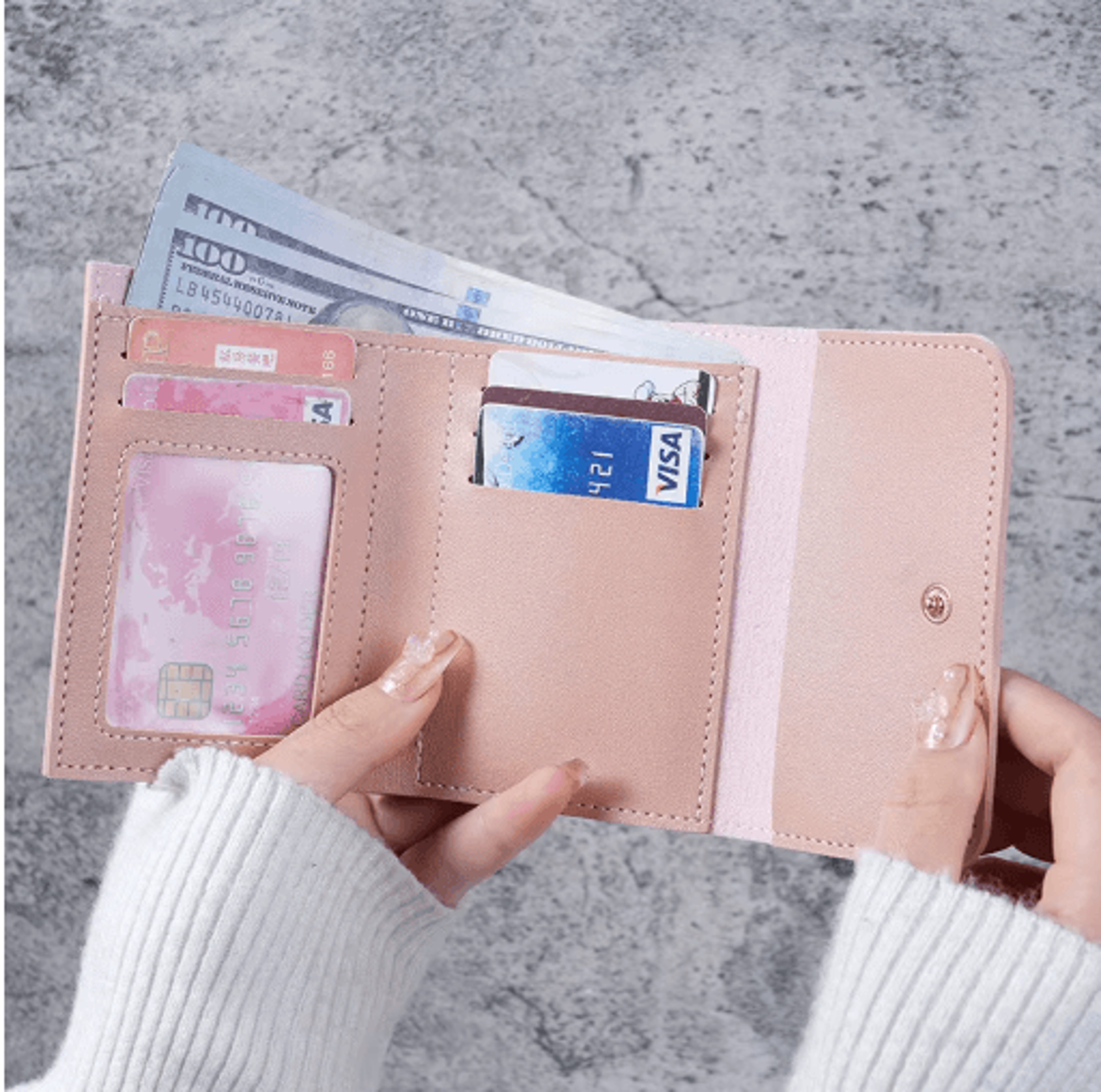 womens ultra thin trifold wallet –compact student card holder & coin purse