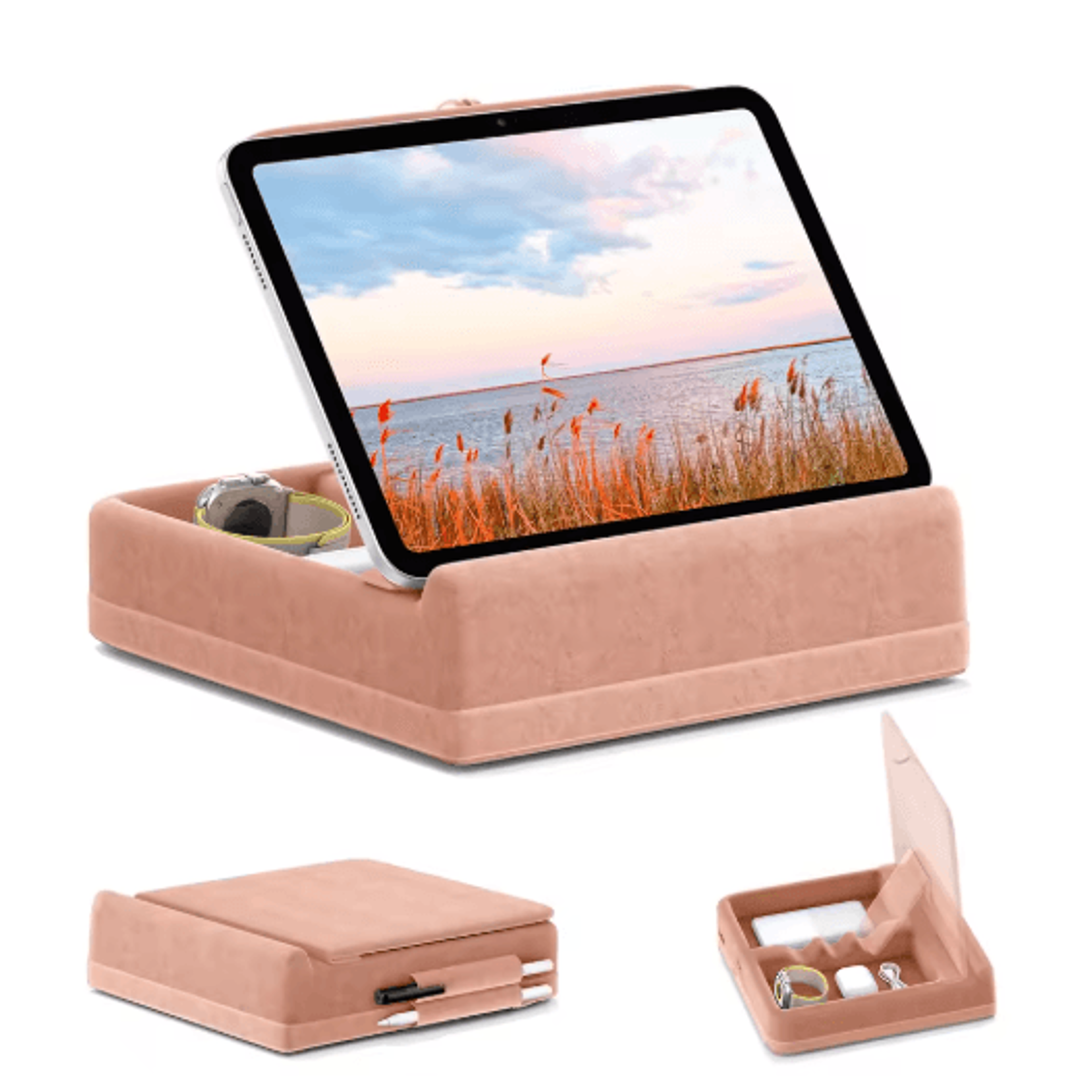 FlexiRest Tablet Pillow Stand Adjustable IPad Stand For Bed With Storage  Stylus Holder 1
