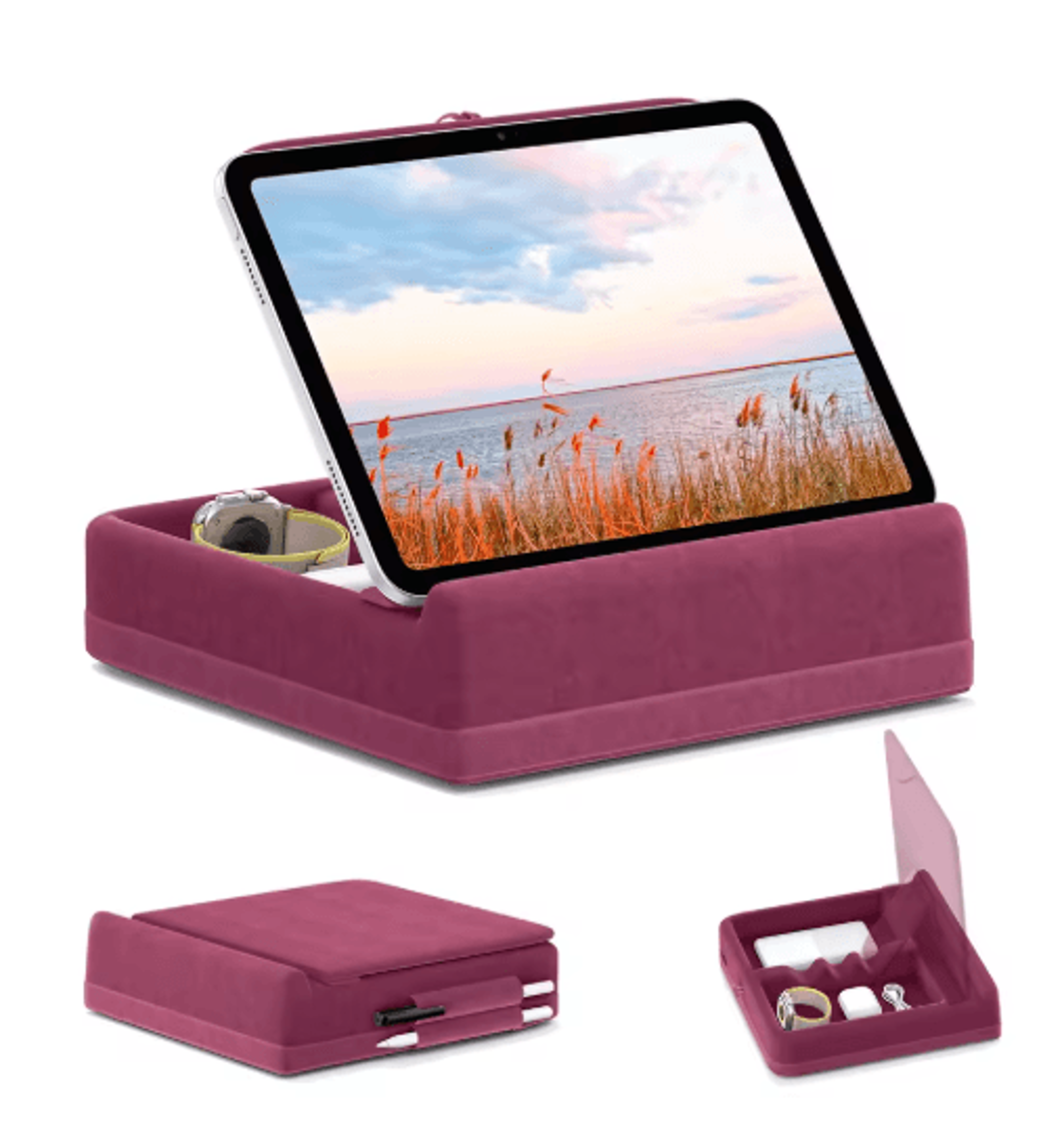 FlexiRest Tablet Pillow Stand Adjustable IPad Stand For Bed With Storage  Stylus Holder 3