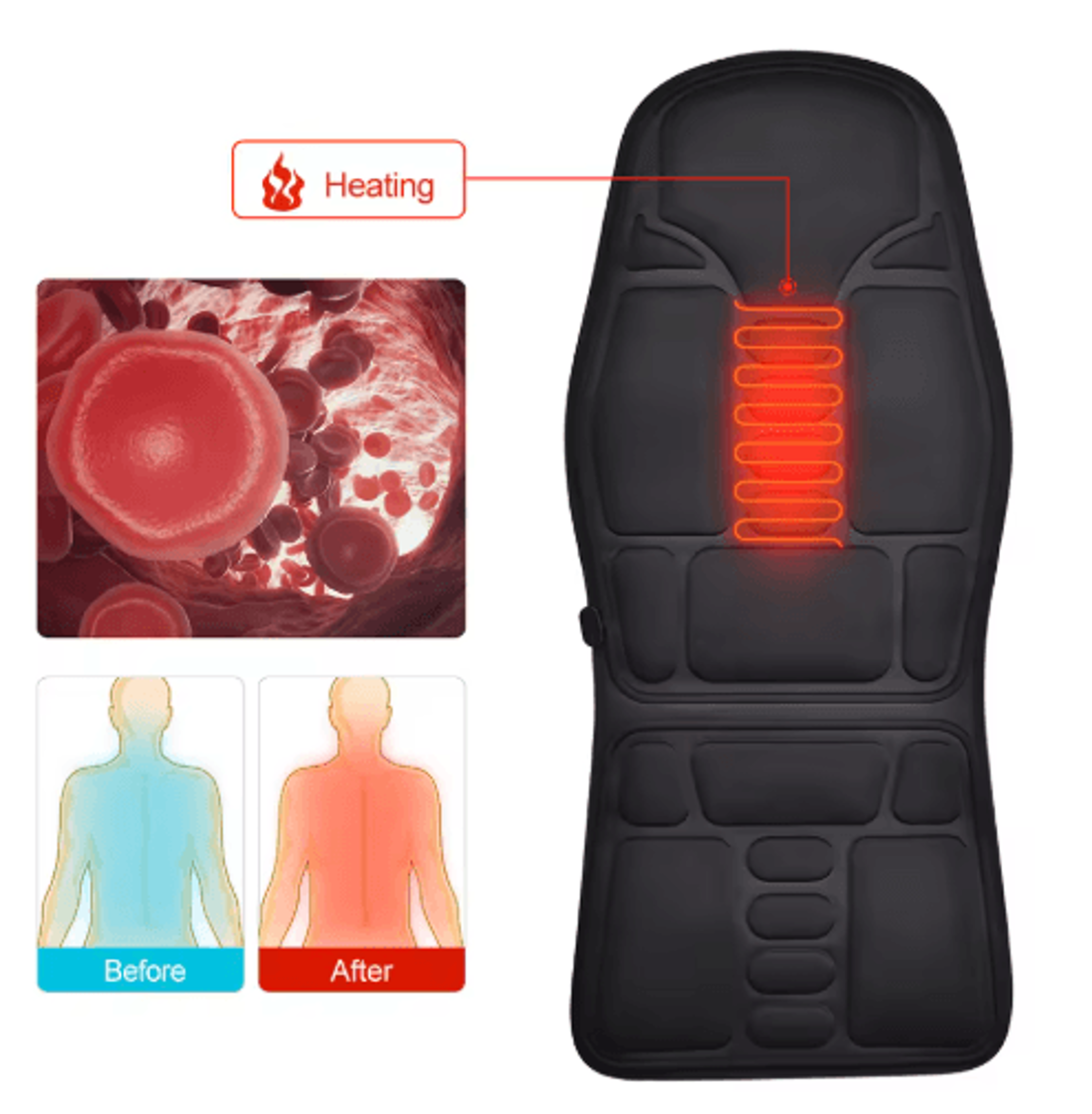 Heated Massage Chair Pad  Full Body Massage Seat Cushion For Neck Back  Lumbar Relief 4