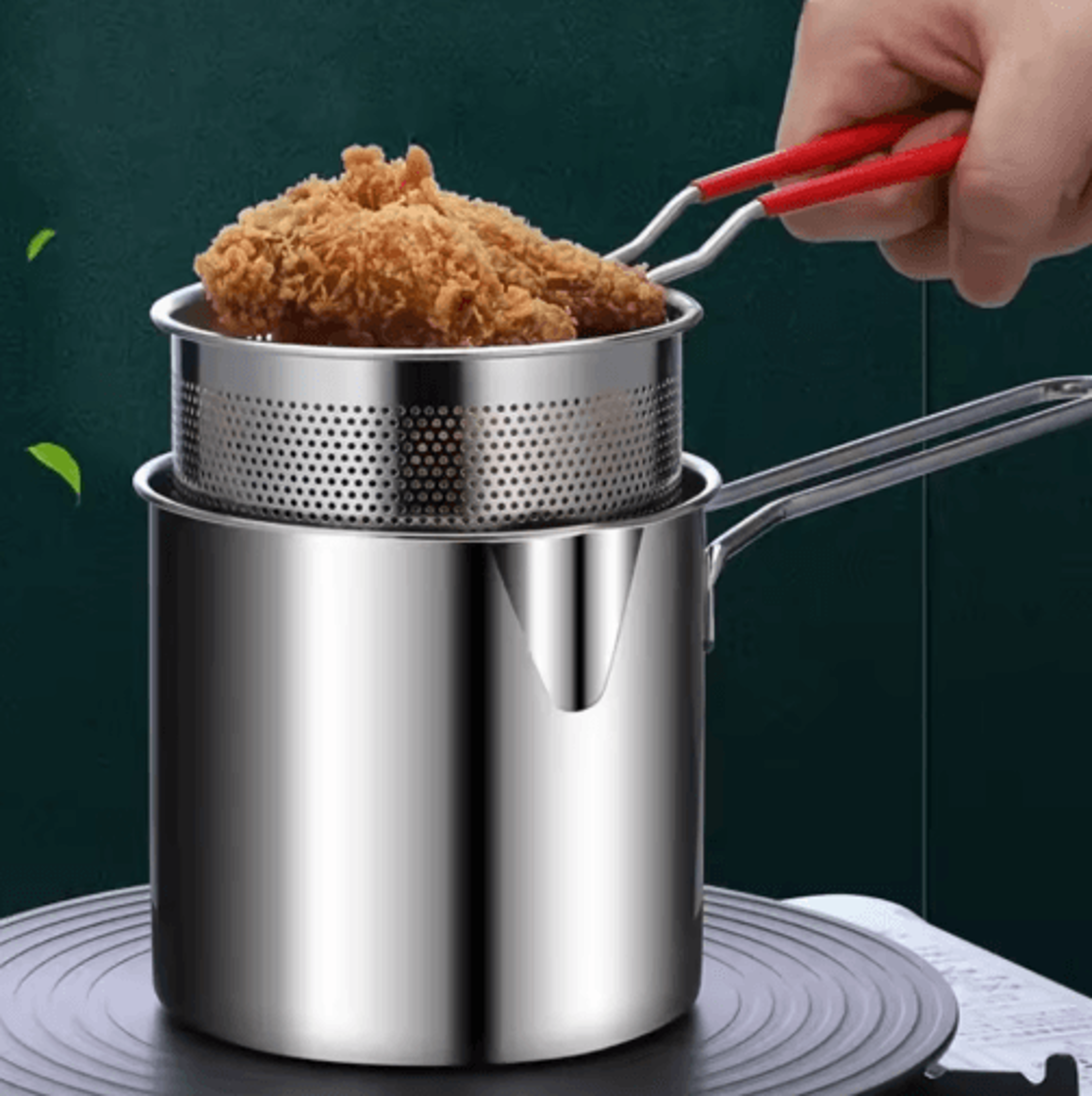 stainless steel deep fryer pot with basket – compact home frying pot for crispy chicken & more