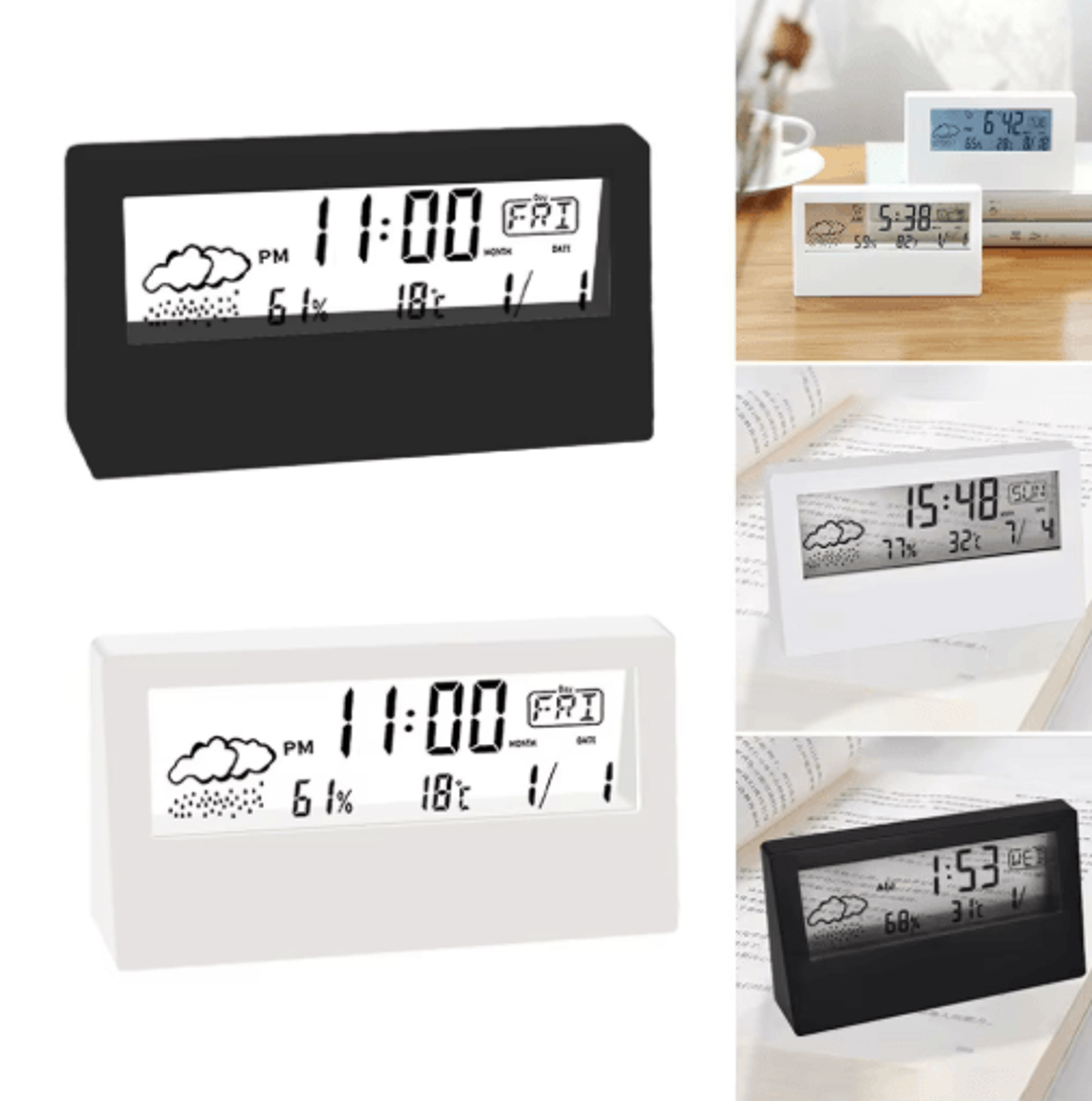 Digital ThermoHygrometer Alarm Clock With Weather Display For Desktop Decor 7