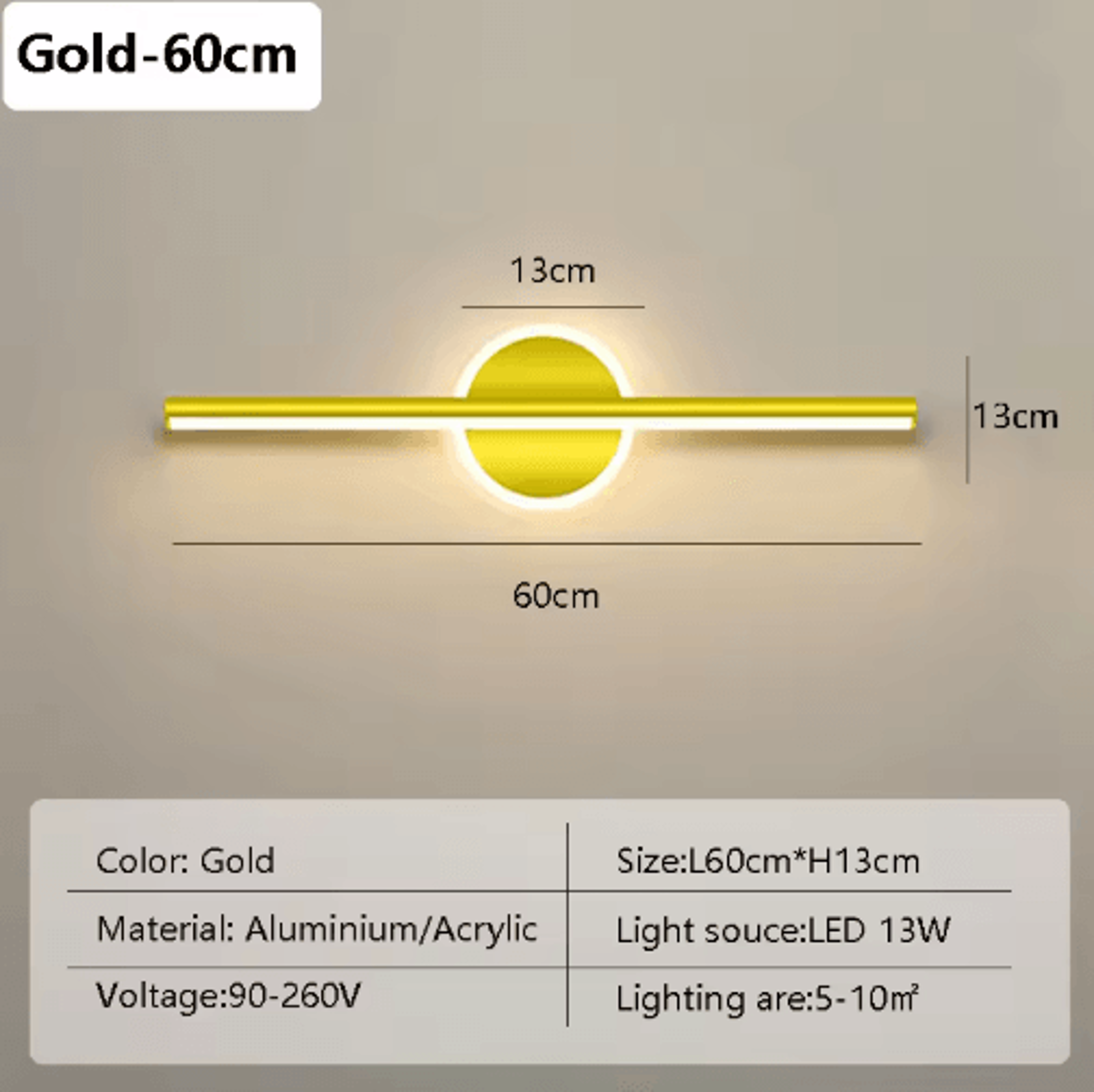 Modern LED Mirror Wall Light  4060cm Bathroom Vanity Lamp In Black  Gold 1