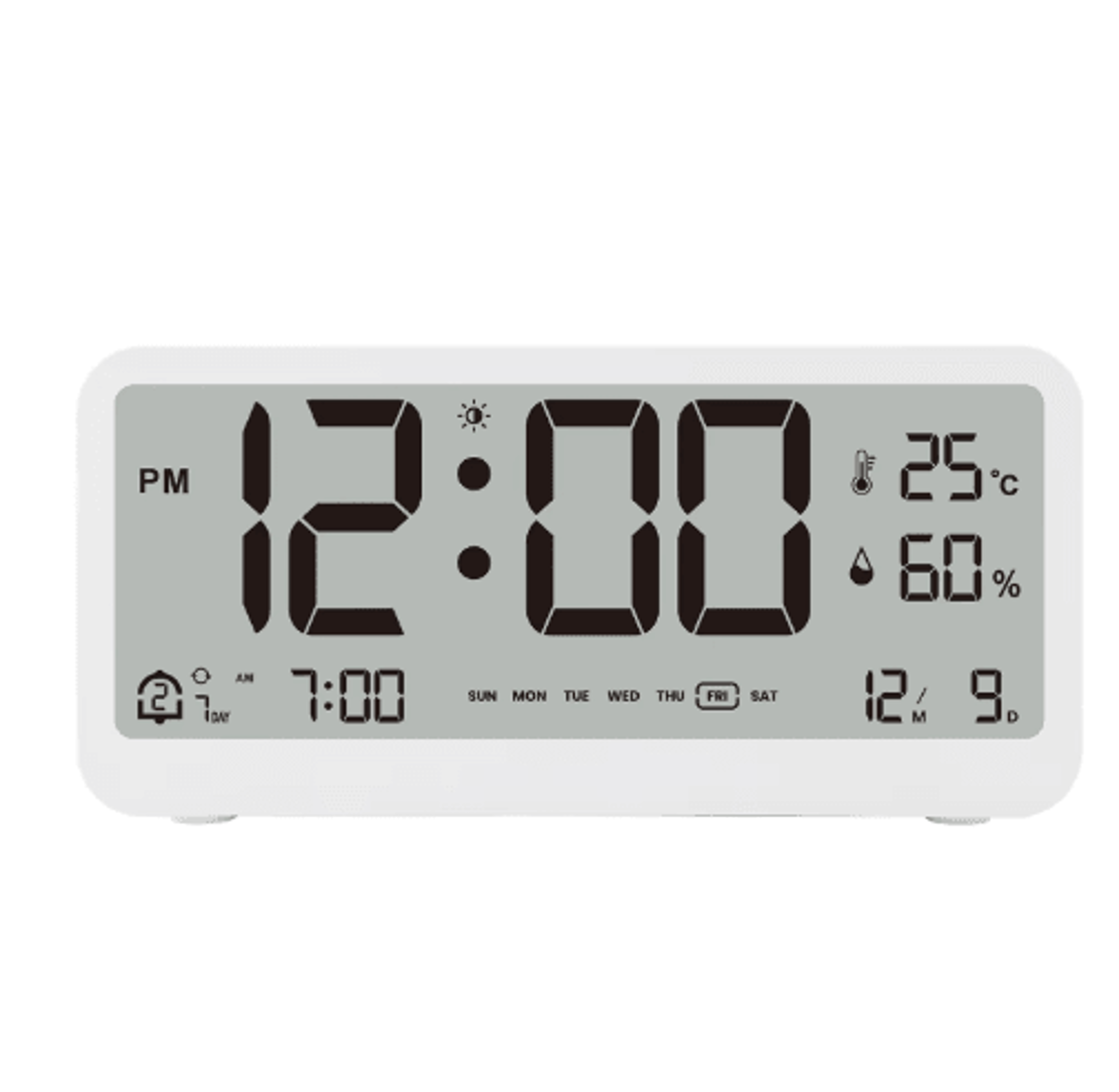 8001 en digital alarm clock with led display dual alarm temperature & humidity monitor