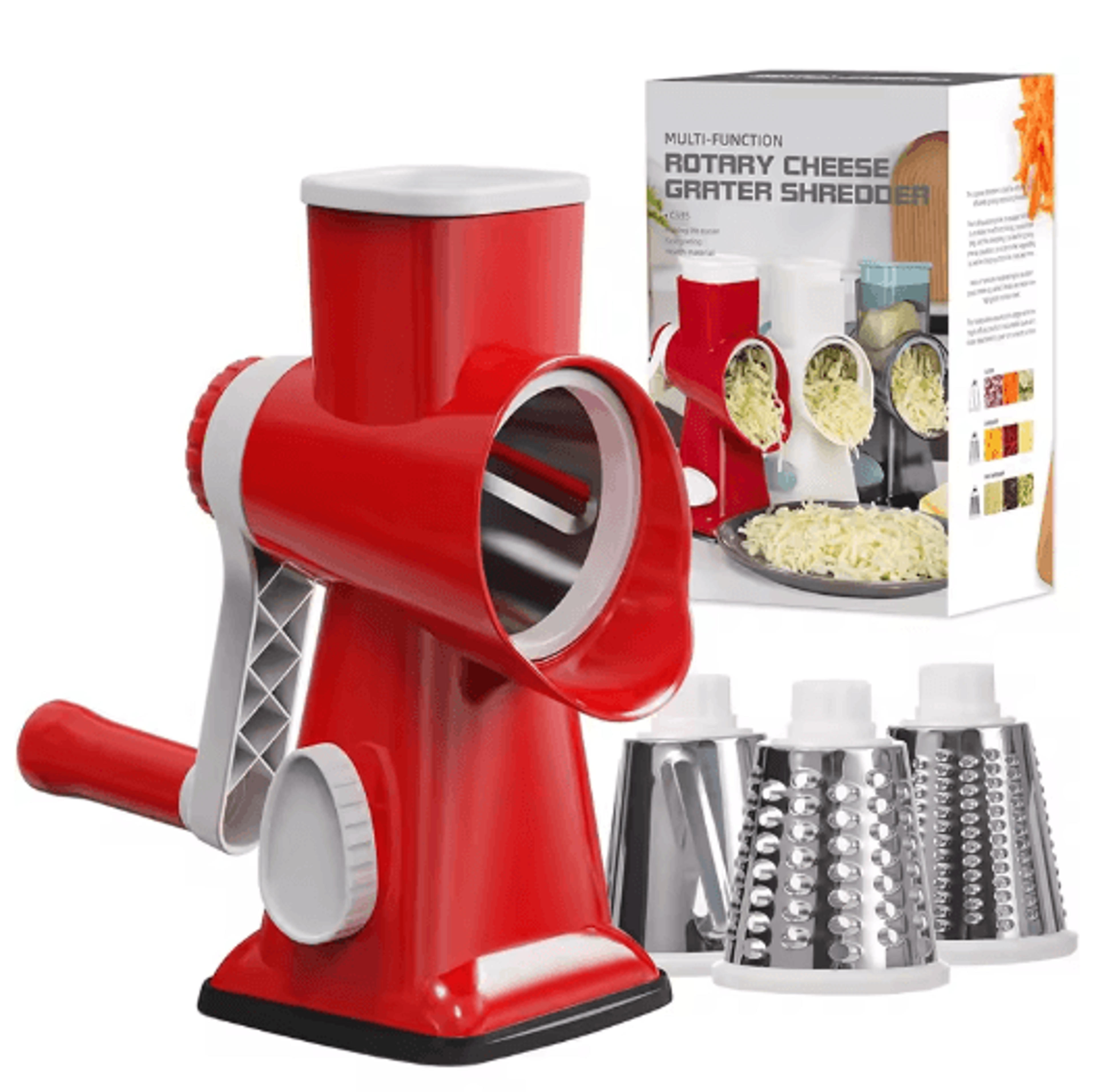 LMETJMA Rotary Cheese Grater 3in1 Manual Vegetable Slicer  Nut Grinder 3