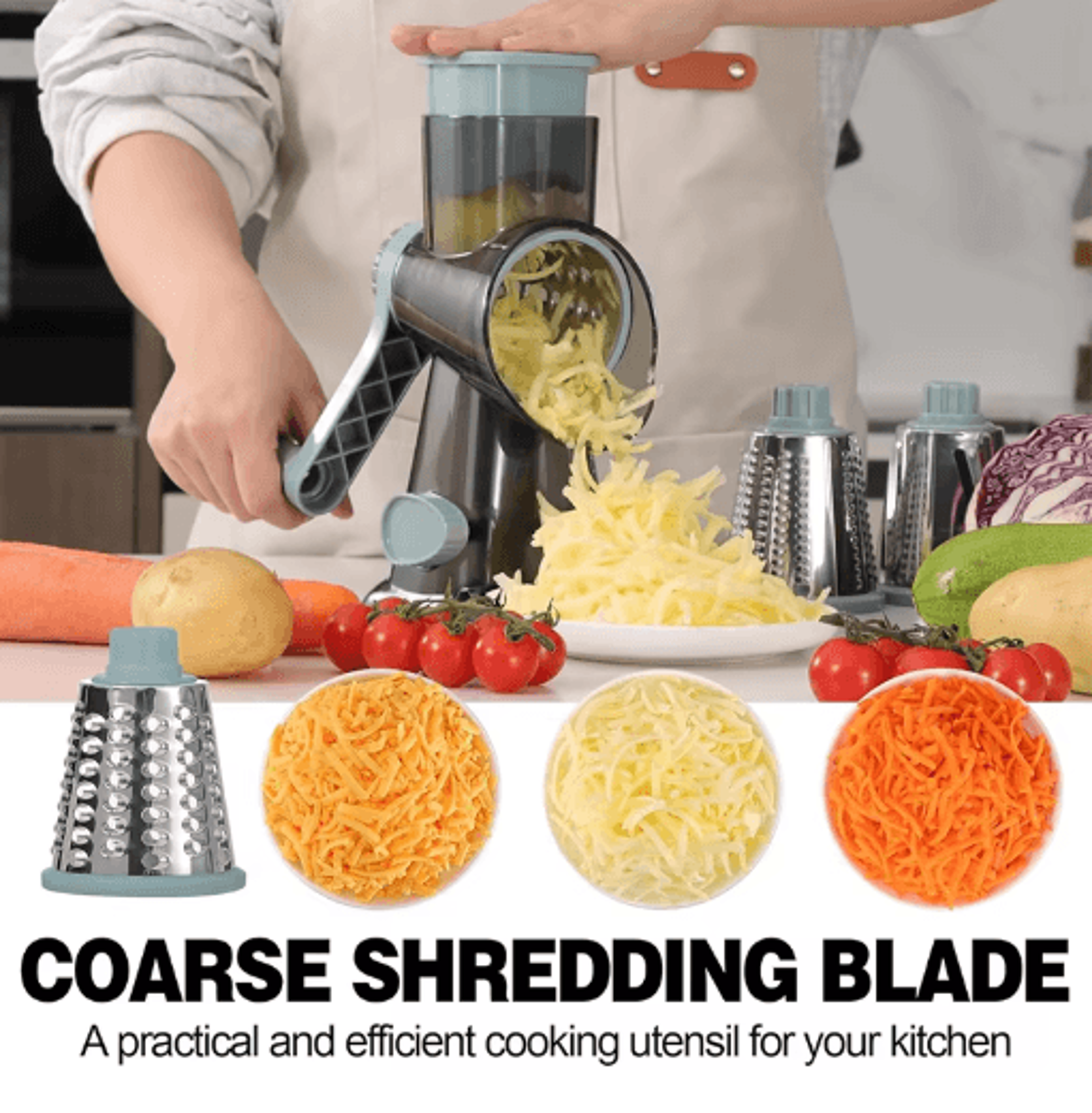 LMETJMA Rotary Cheese Grater 3in1 Manual Vegetable Slicer  Nut Grinder 7