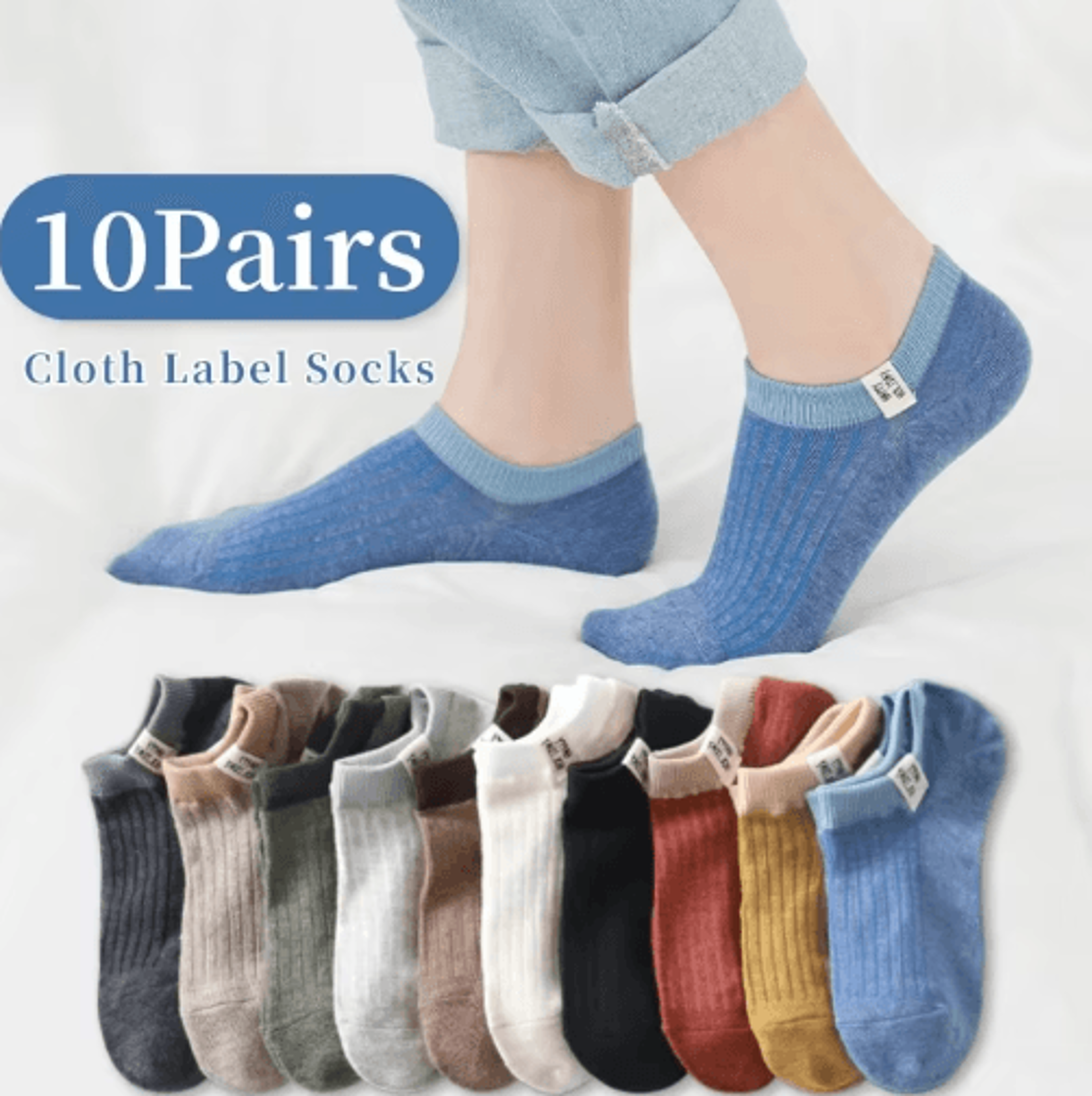10-pair set womens cute socks – college style letter print spring summer ankle socks