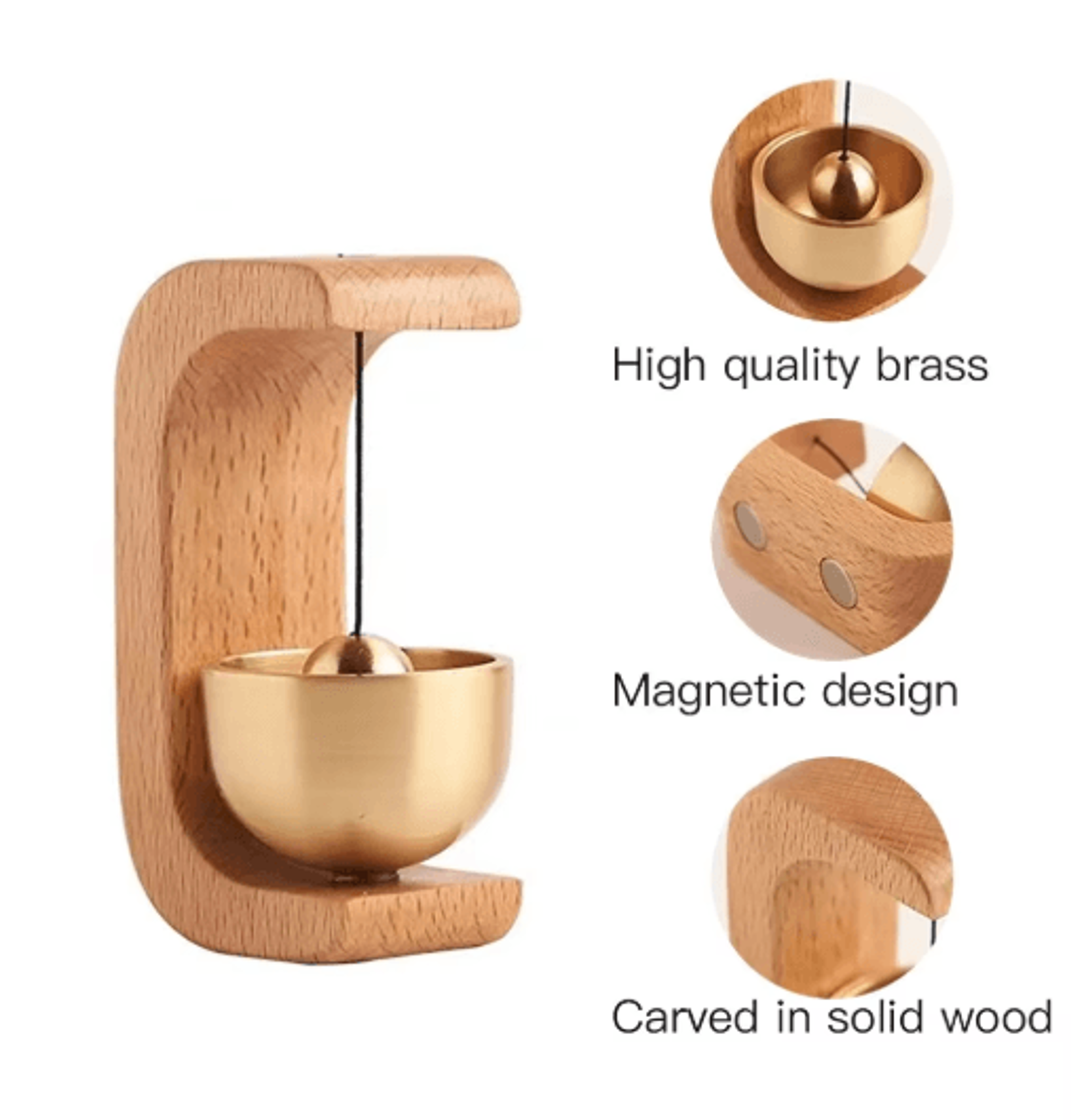 Calm DoorTone Magnetic Wind Bell Wooden Beech Door Chime With Copper Sound 4