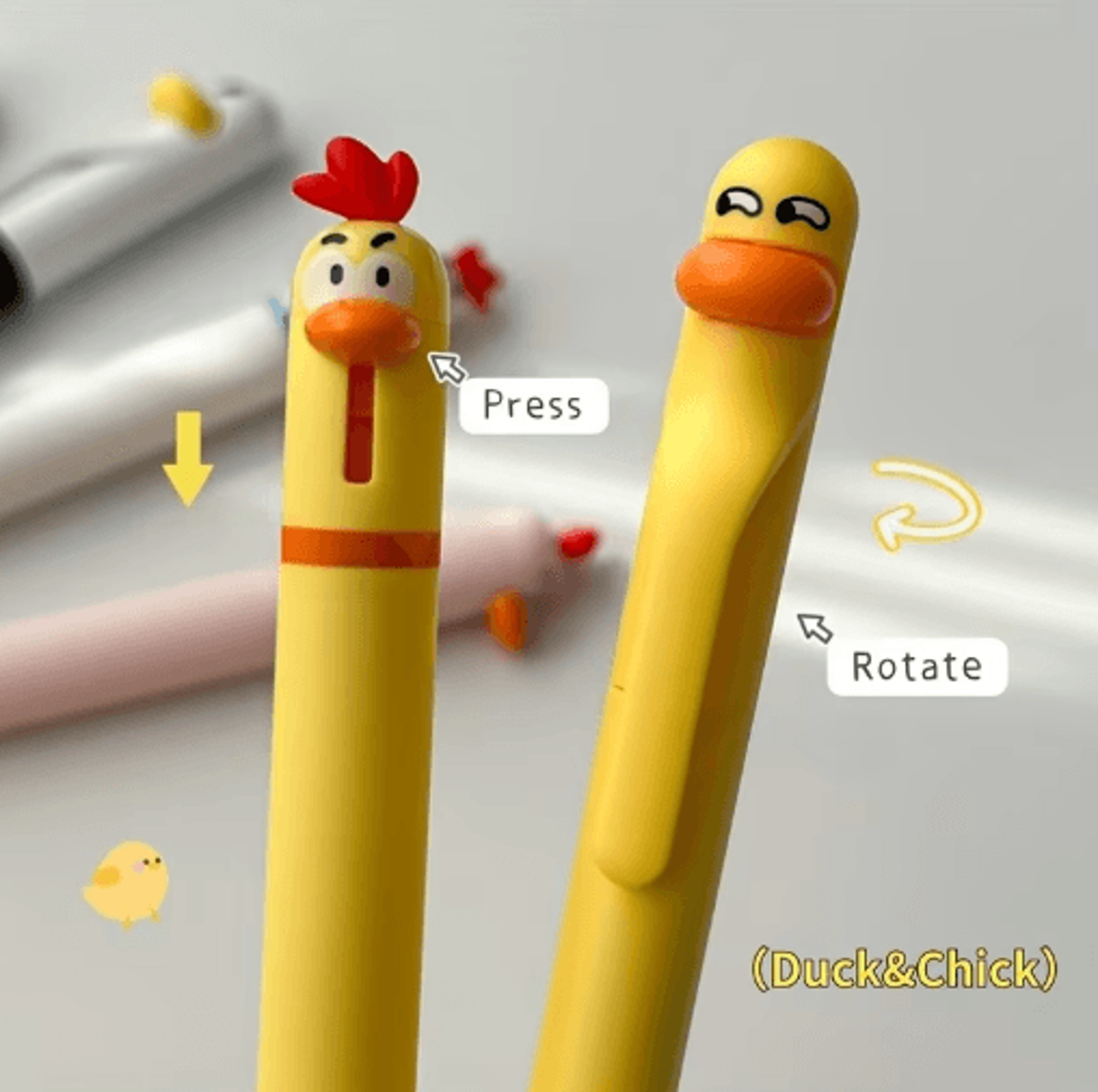 Cute Chicken Gel Pen Set 4pcs Funny Rotating Black Ink Pens 05mm 3