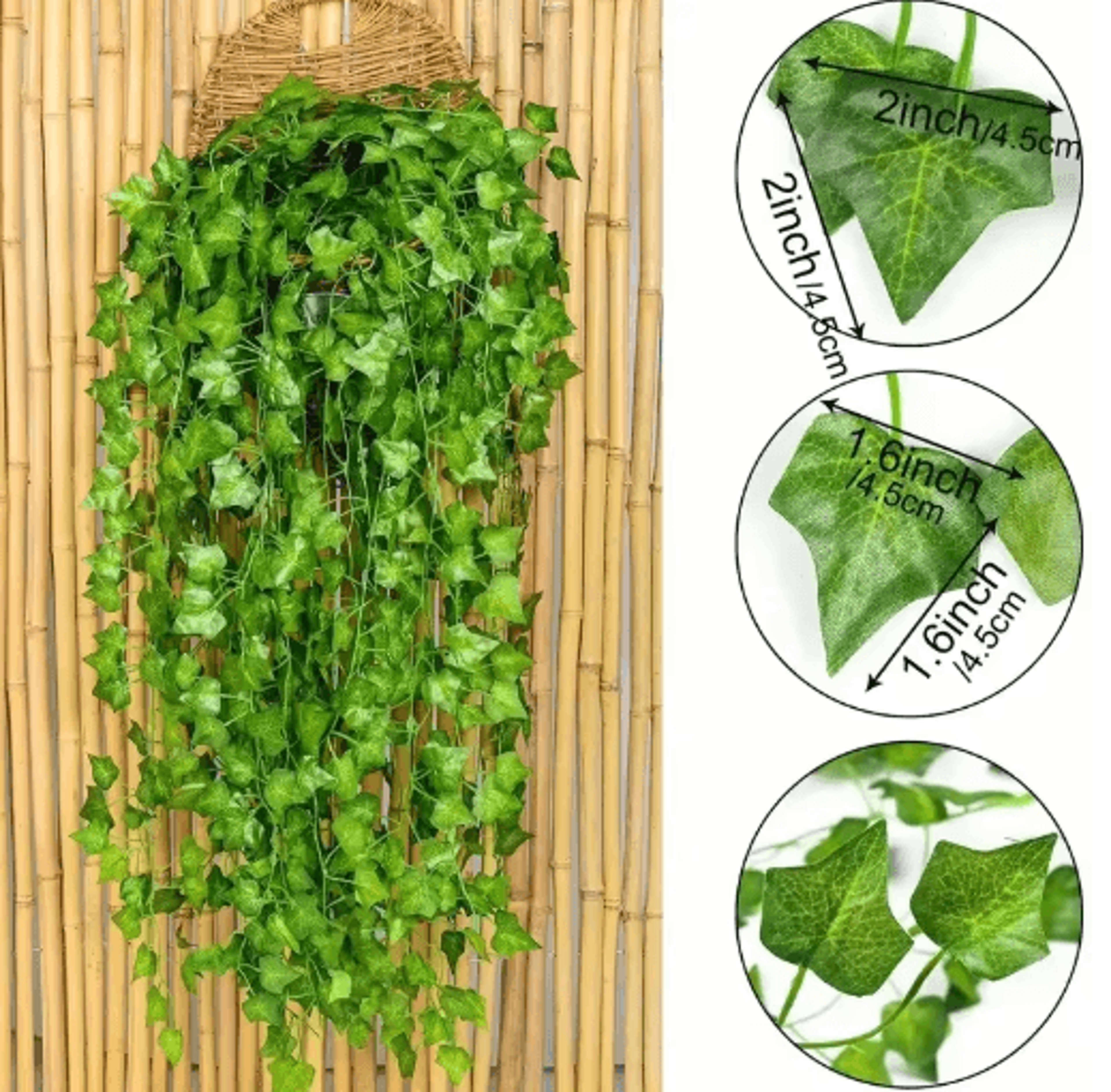 naturedrape artificial ivy vine garland – realistic hanging leaf decor for home & events
