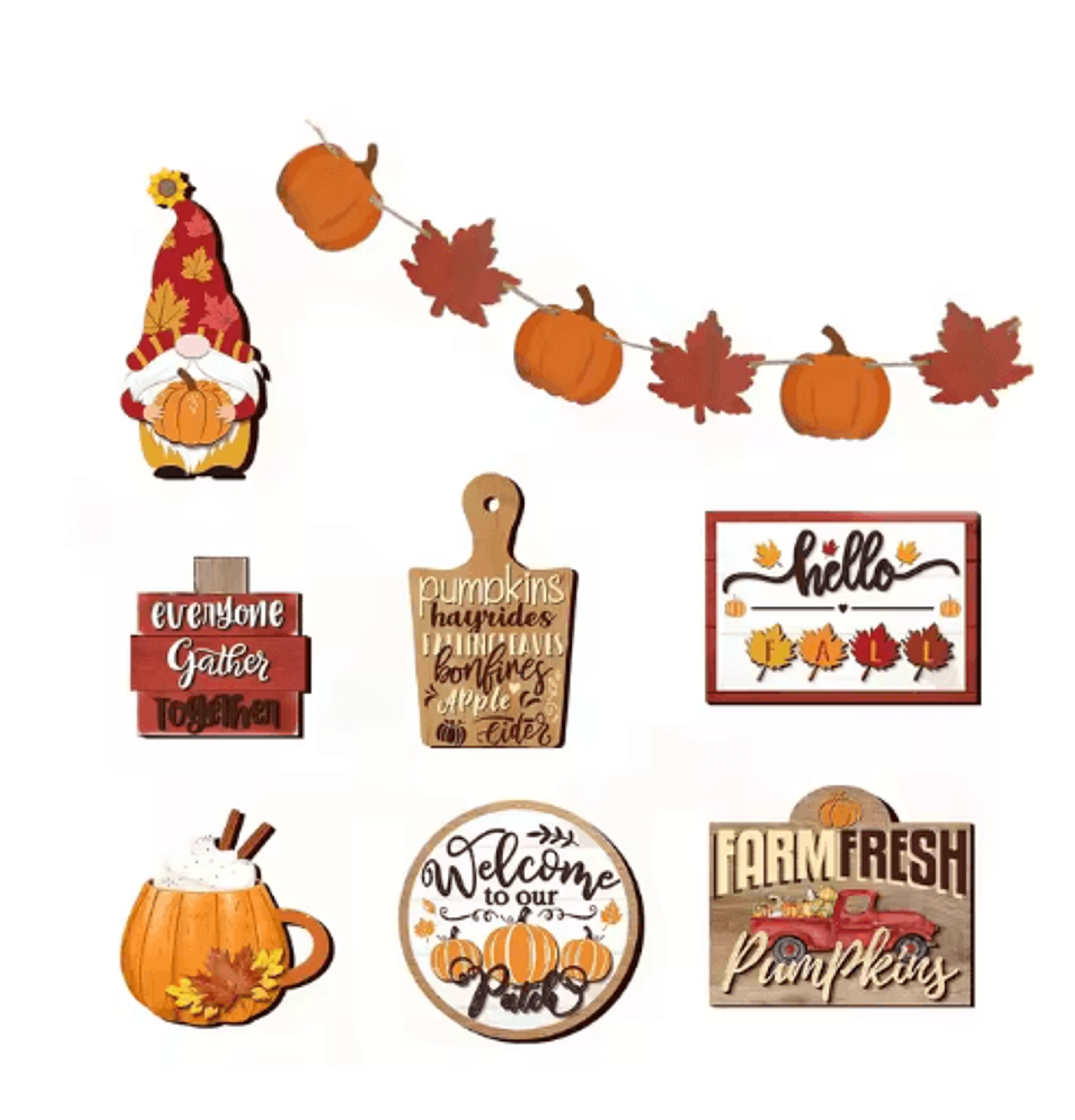 Farmhouse Fall Tiered Tray Decor Set  Pumpkin Spice Autumn Centerpiece Accents 4