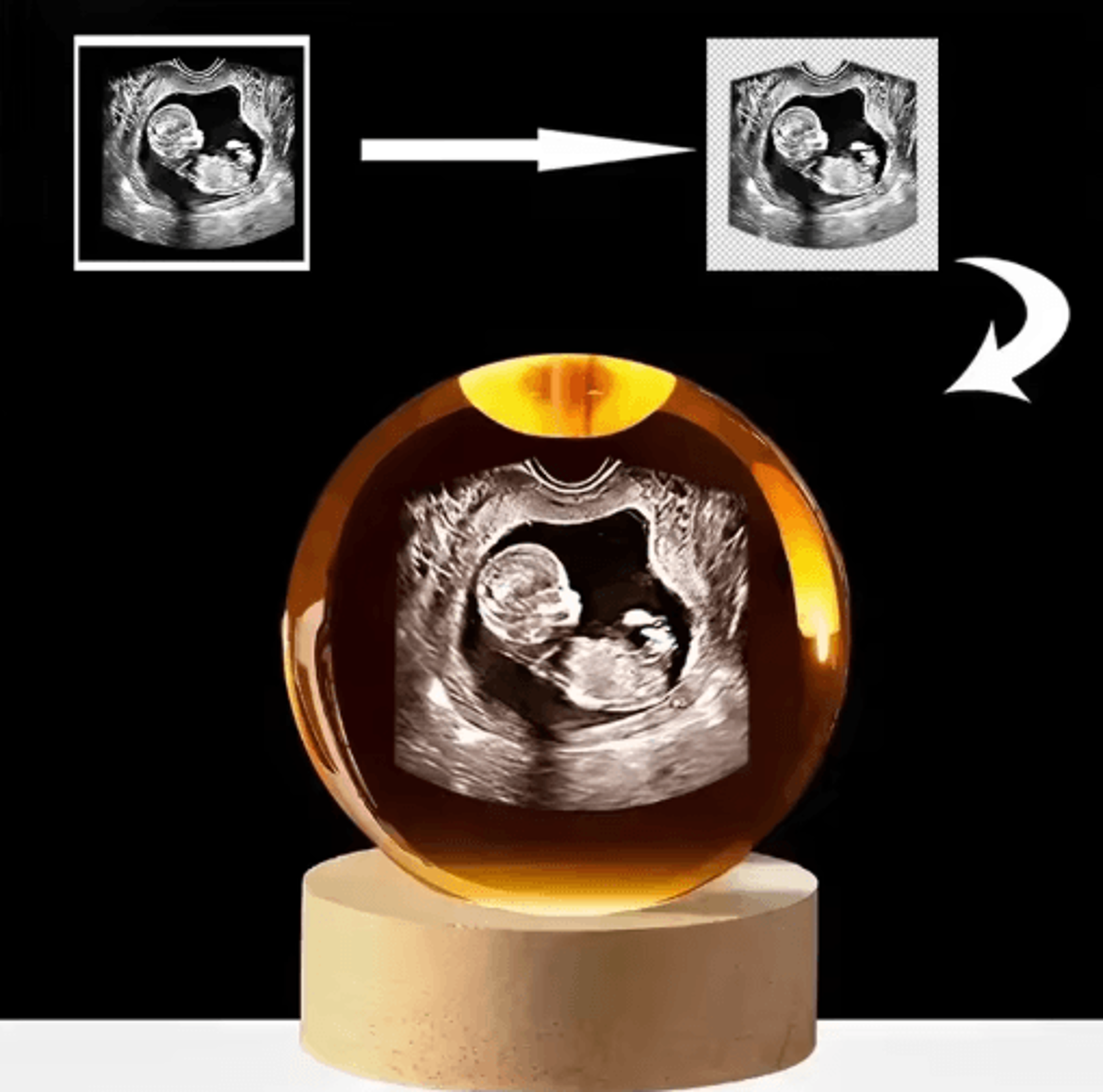 Personalized Ultrasound Crystal Ball Laser Engraved Baby Keepsake Sphere 7
