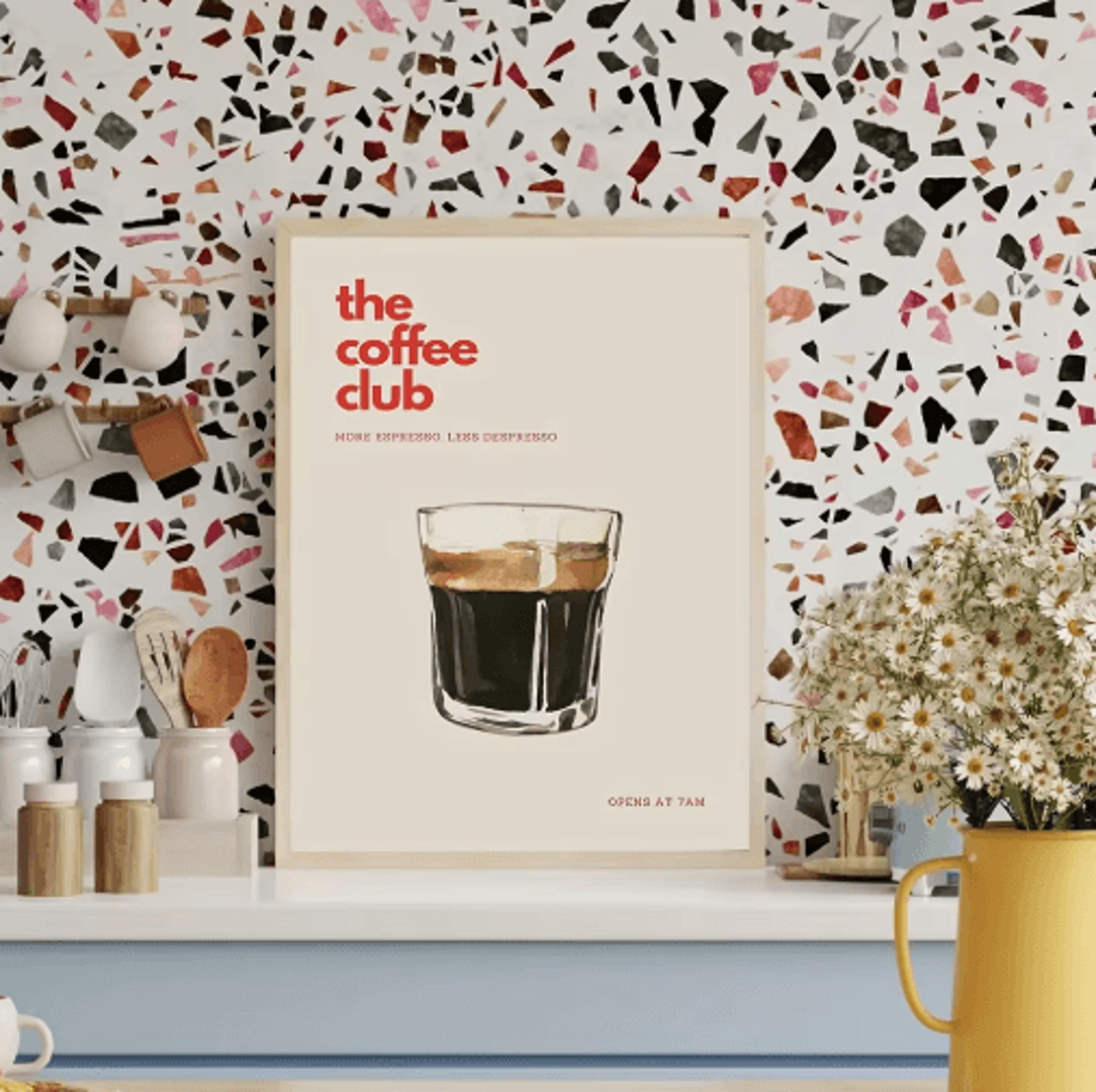 retro coffee club canvas wall art – chic beige coffee poster for modern kitchen & living room decor