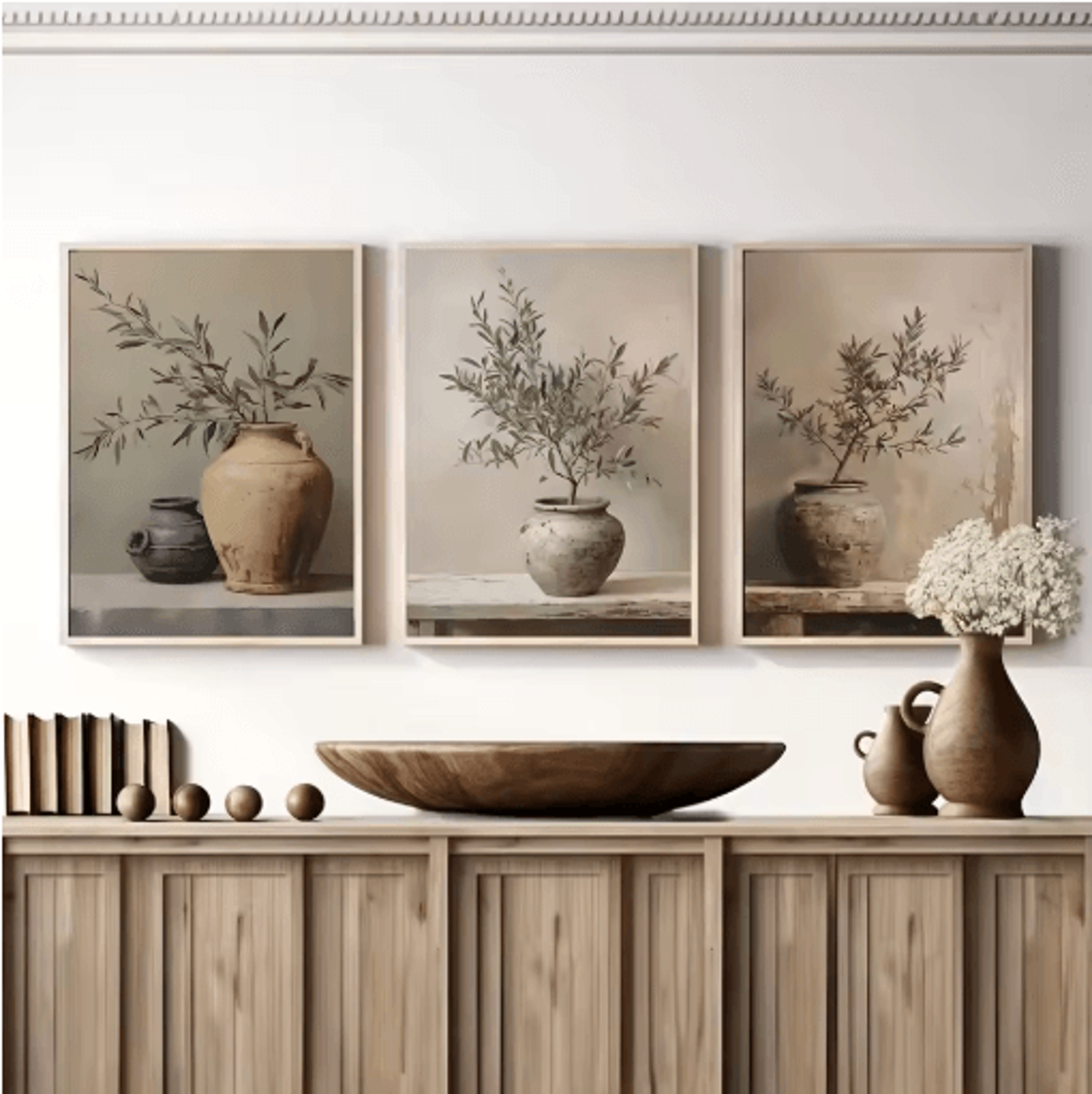 retro olive tree & lemon canvas wall art elegant mediterranean botanical decor