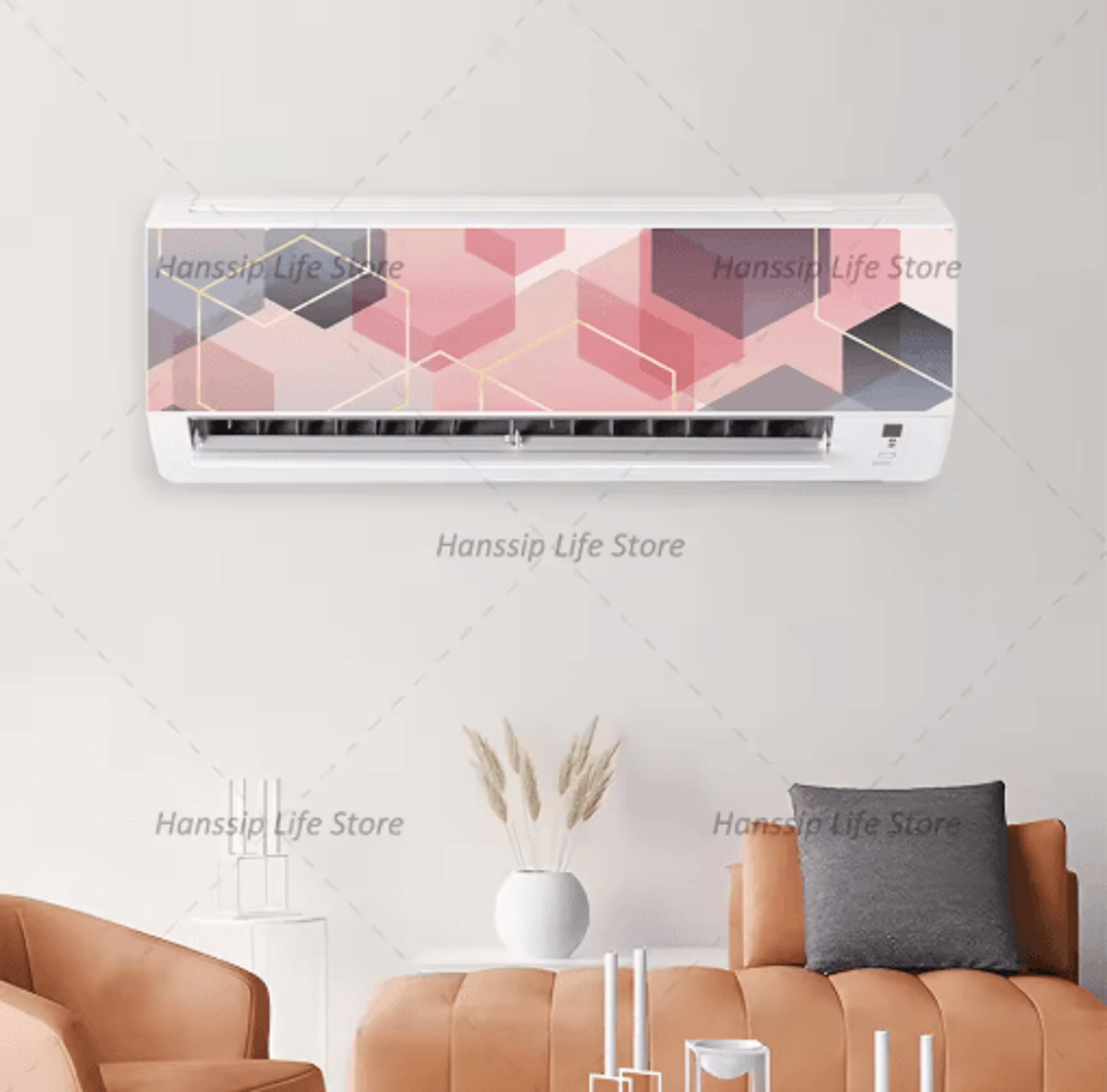 3D Geometric Air Conditioner Panel Sticker Abstract Illusion Wall Decal 4