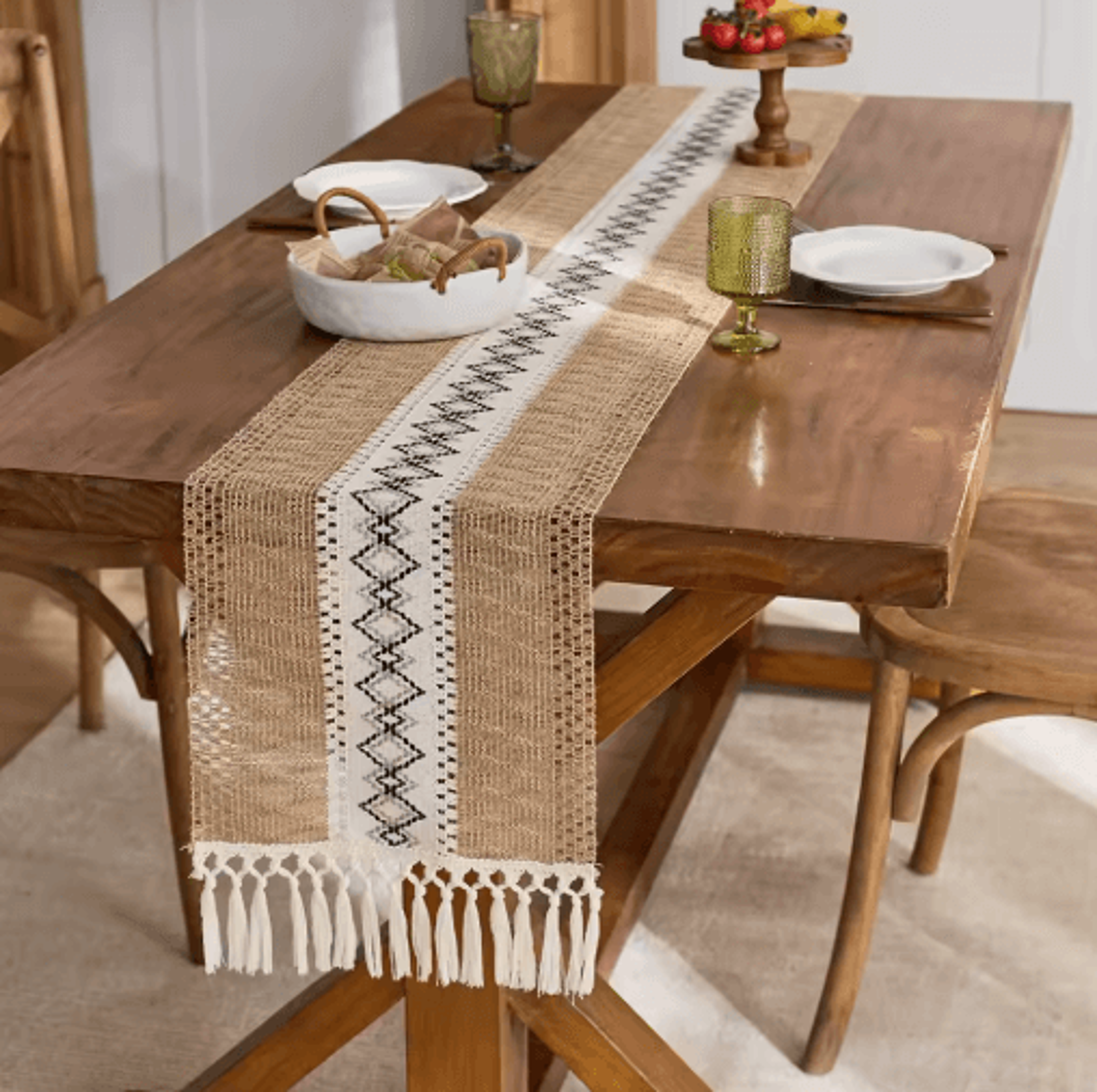 Boho Macrame Table Runner With Tassels  Rustic Farmhouse Table Decor Accent 4