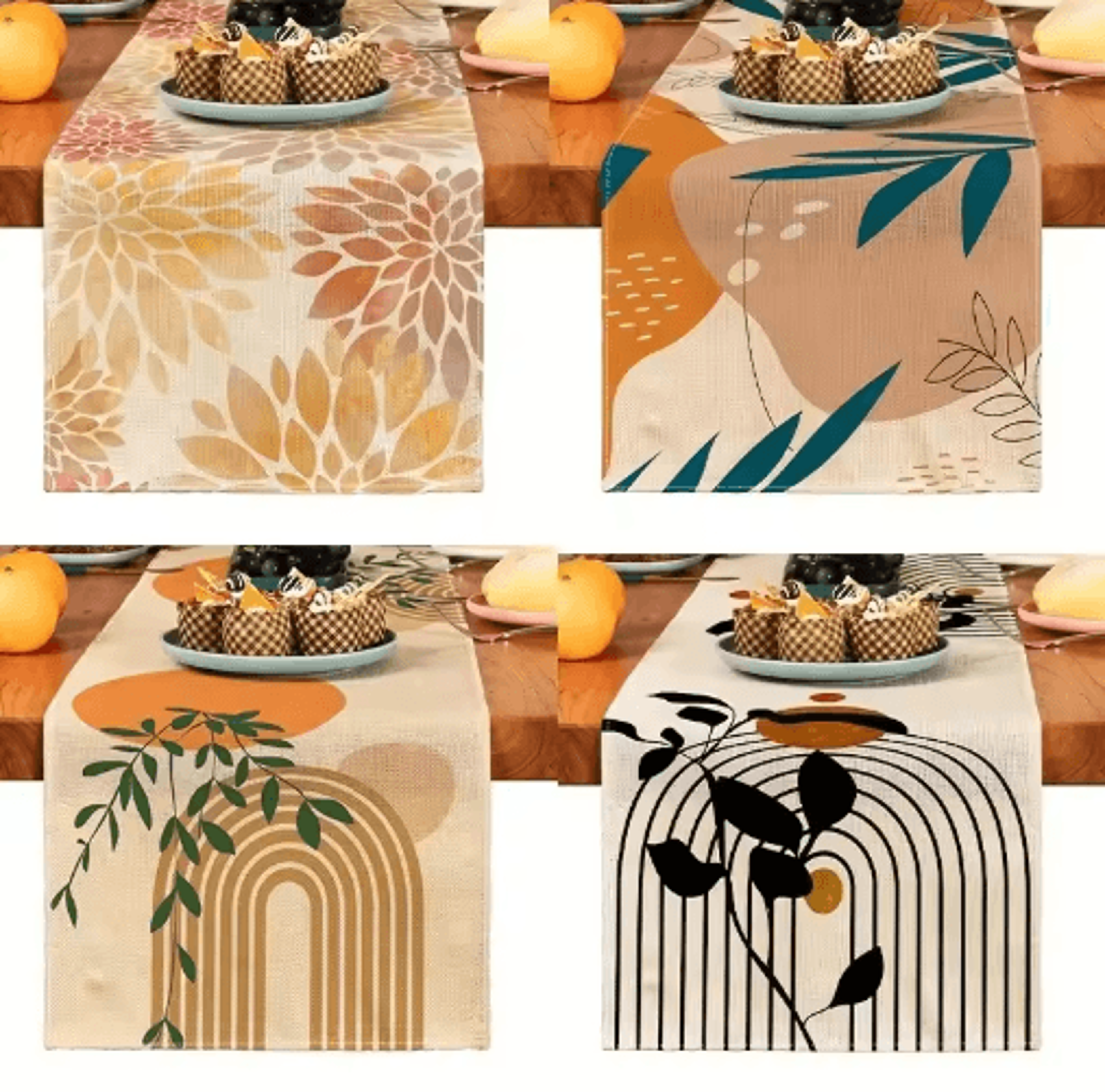 boho plant linen table runner – minimalist farmhouse dining & home decor accent