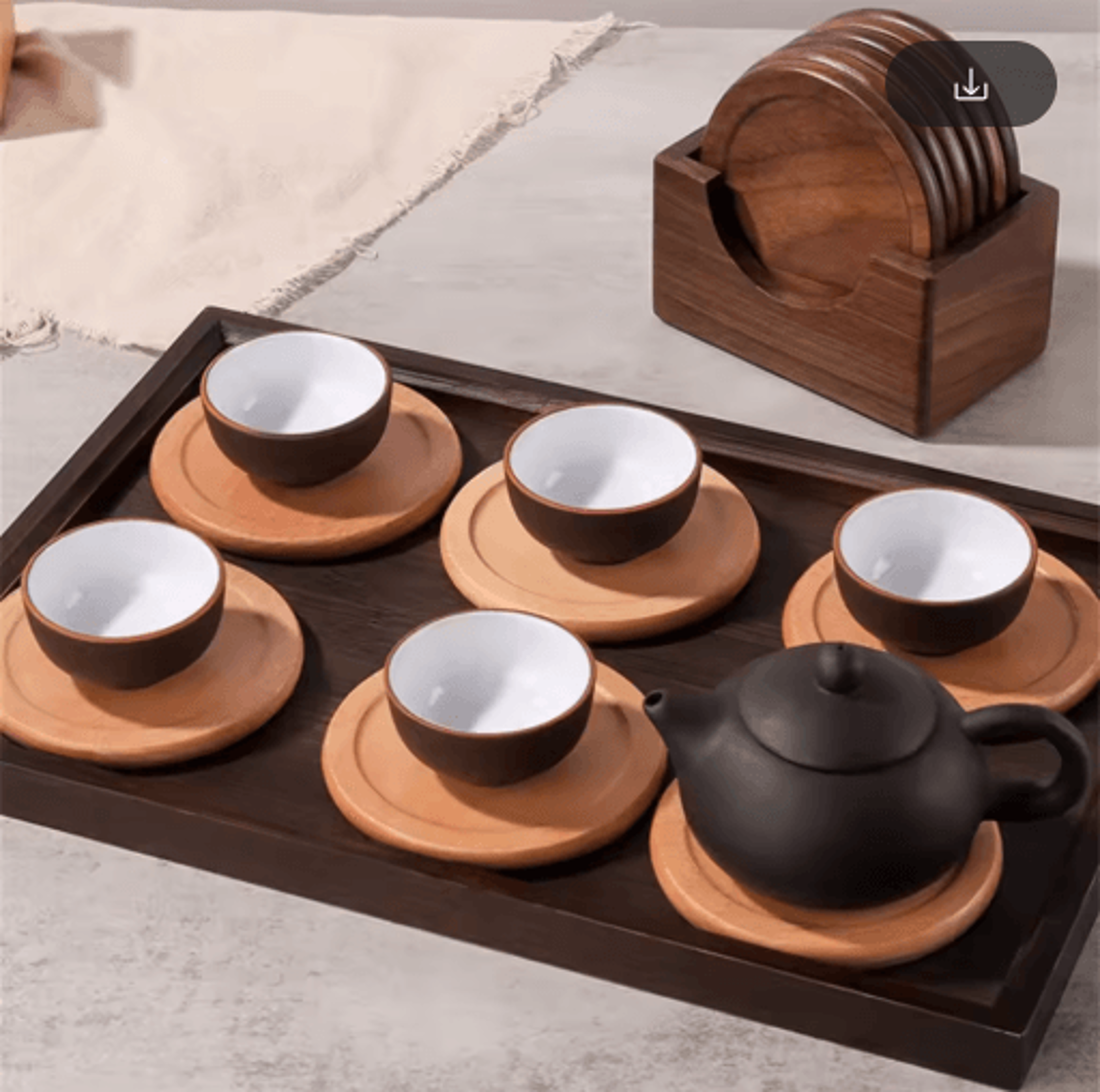 6Piece Walnut Wood Coasters Set  Round Japanese Style Insulated Drink Coasters 5