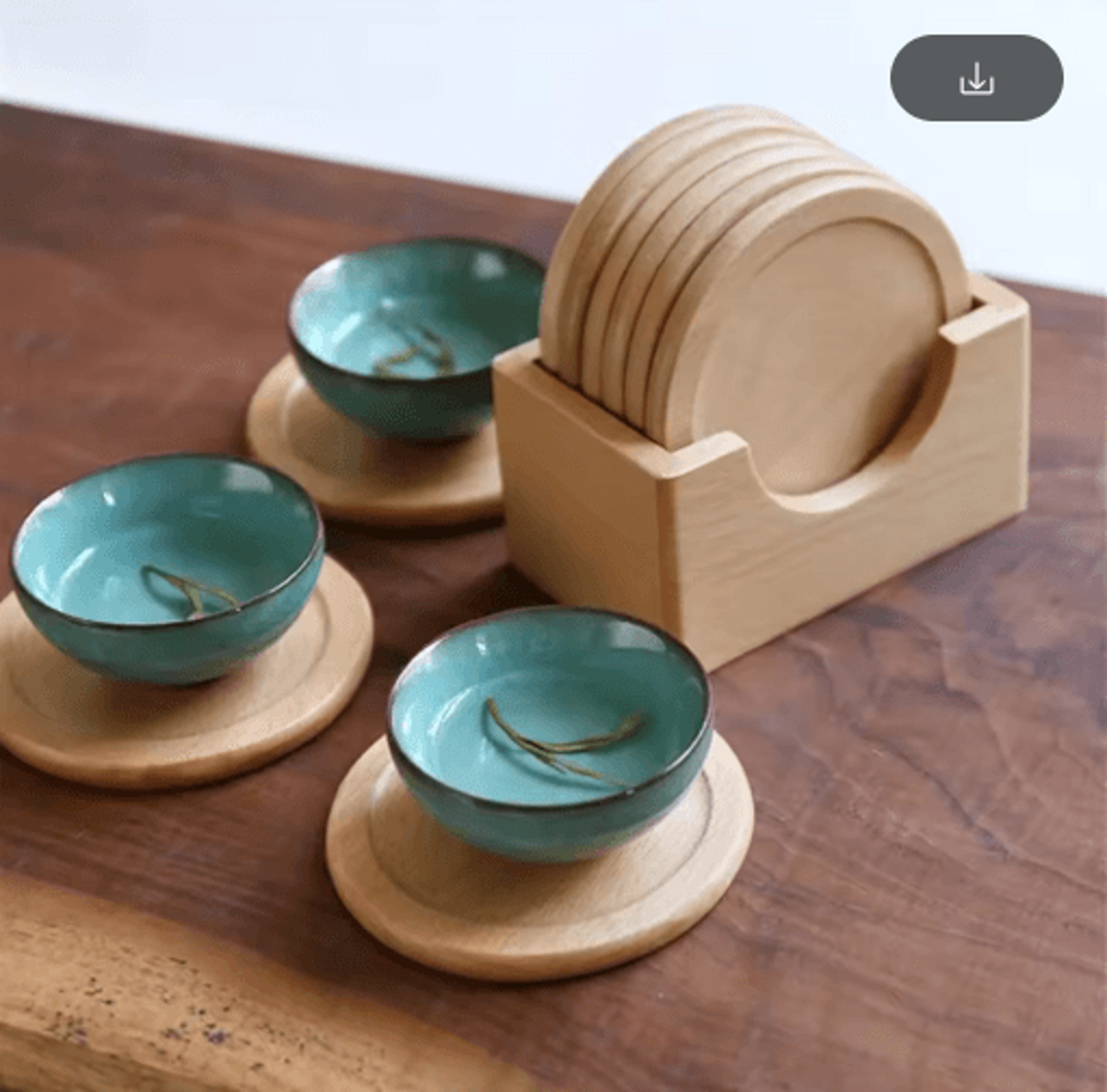 6Piece Walnut Wood Coasters Set  Round Japanese Style Insulated Drink Coasters 6