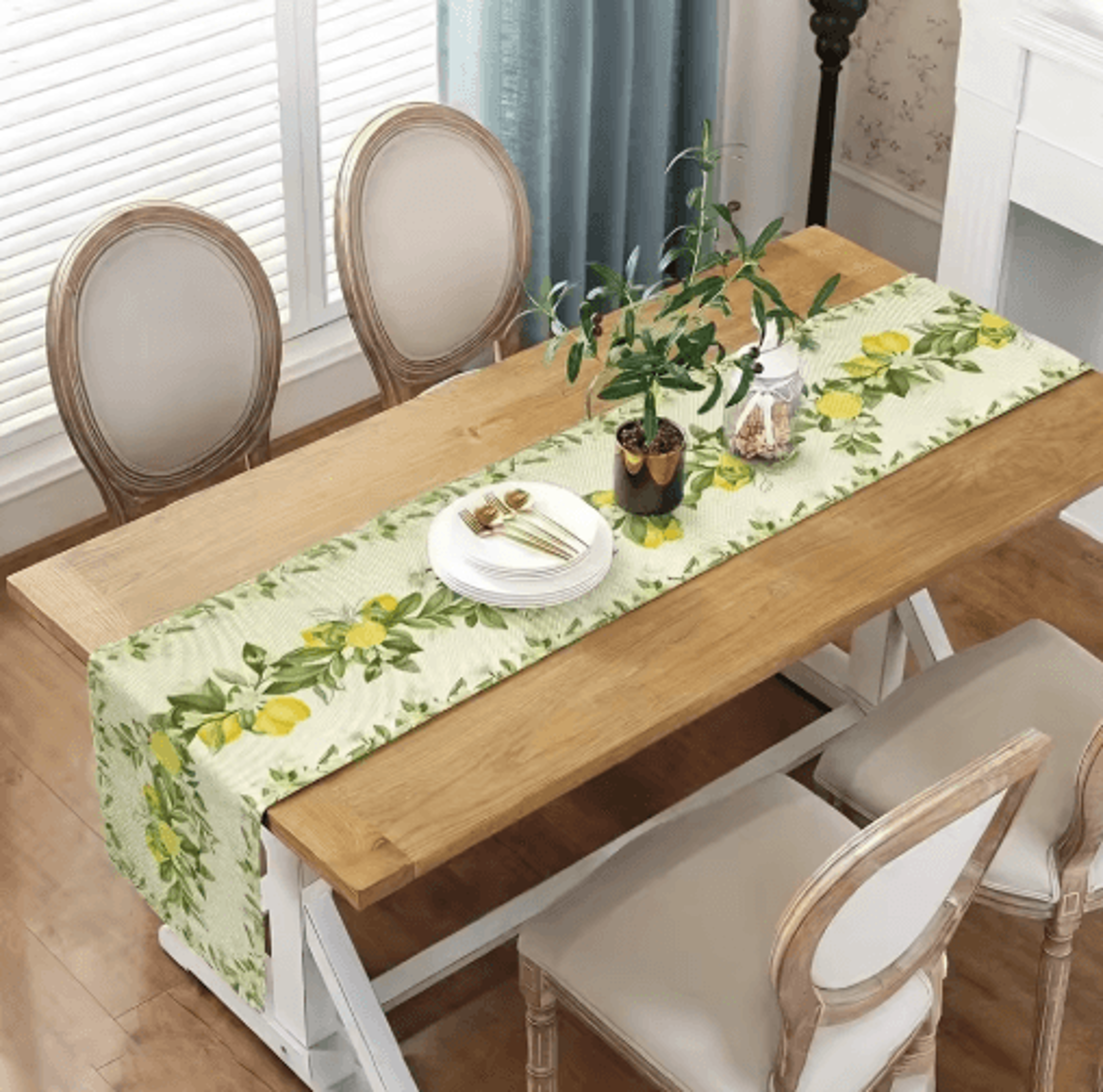 Lemon  Floral Linen Table Runner  Fresh Spring Summer Farmhouse Table Decor 4