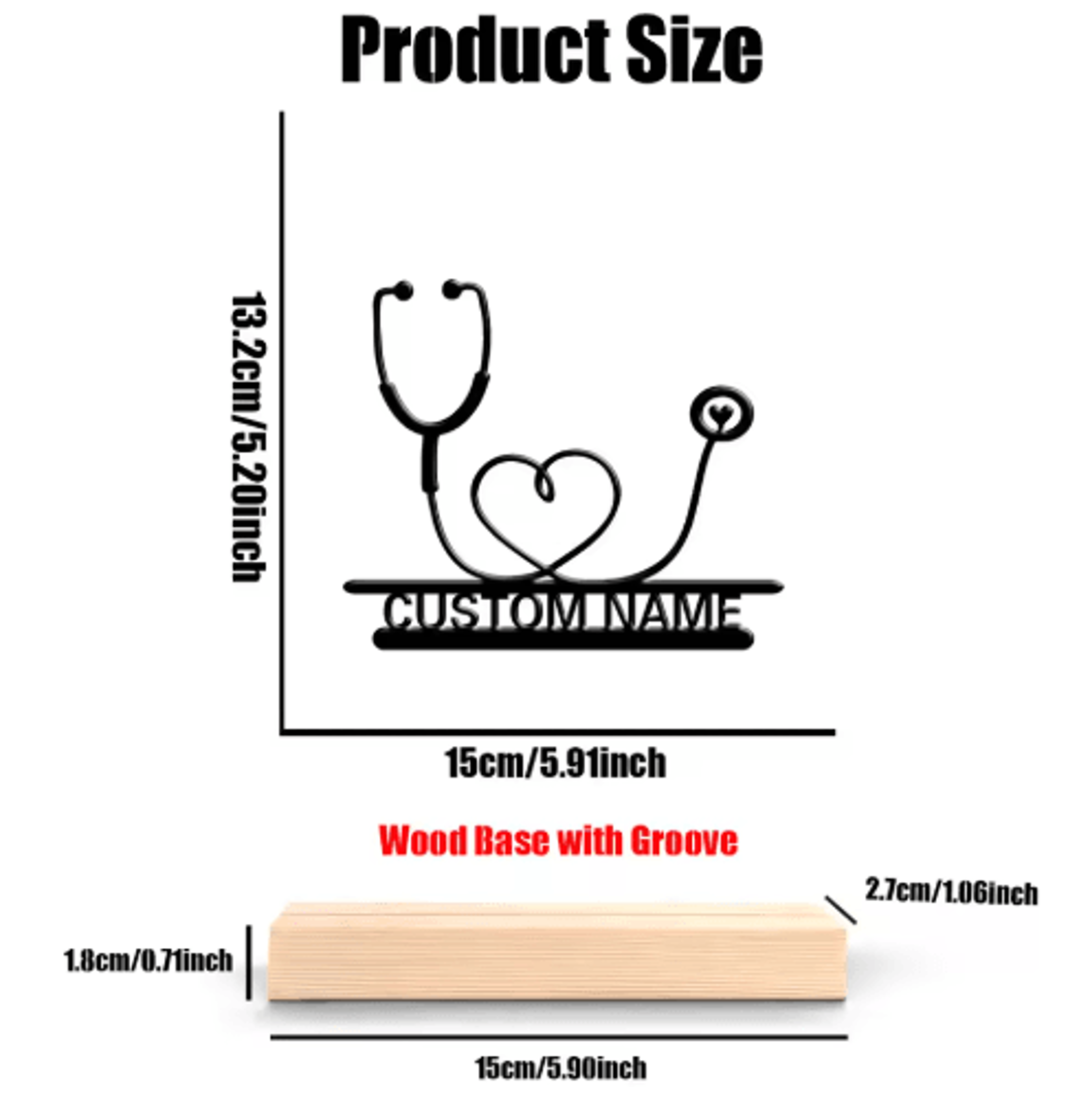 Personalized Stethoscope Metal Sculpture  Custom Doctor Desk Decor With Wooden Base 5