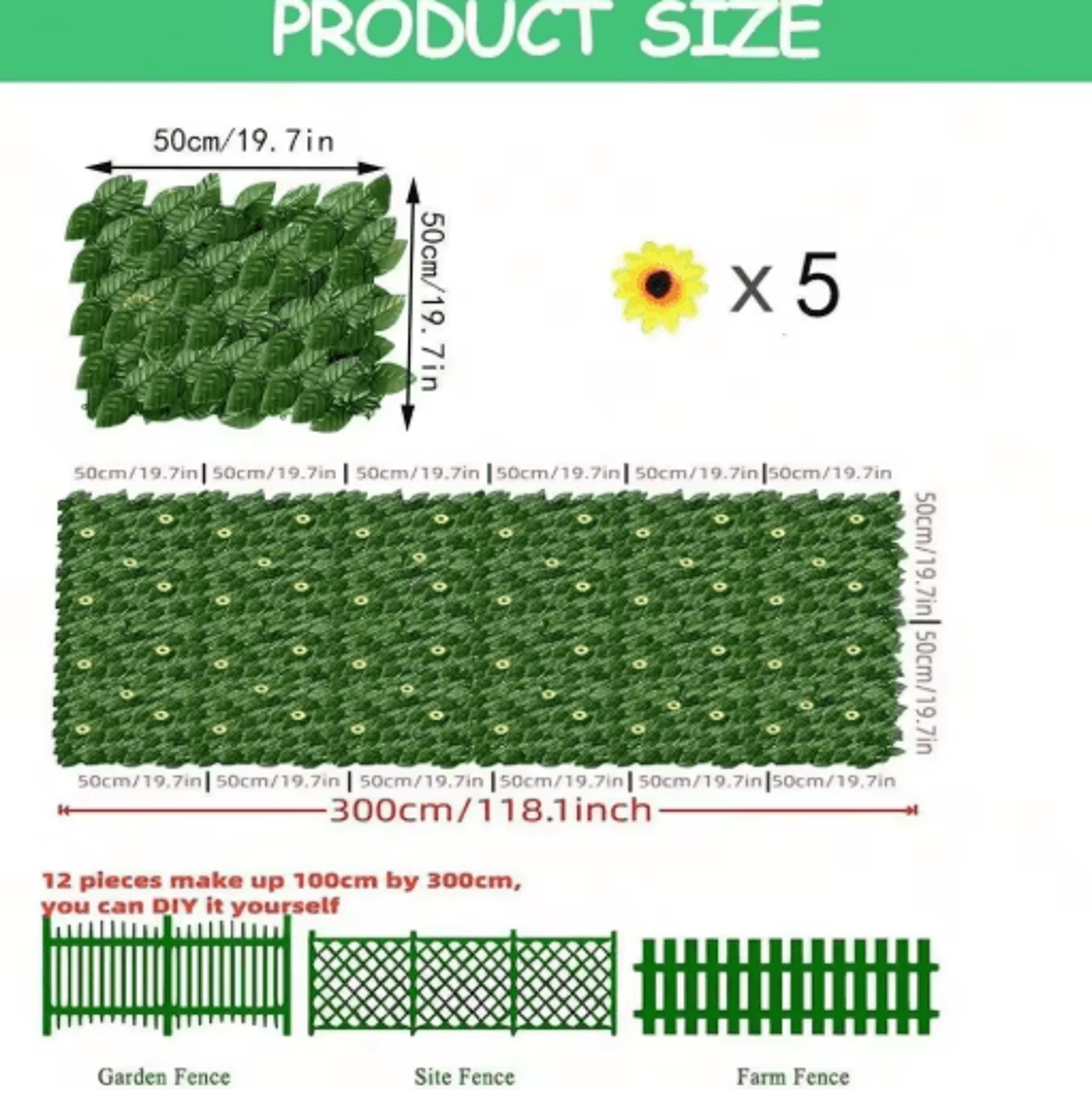 Sunflower Artificial Ivy Privacy Fence Decorative Outdoor Green Wall Panel 4