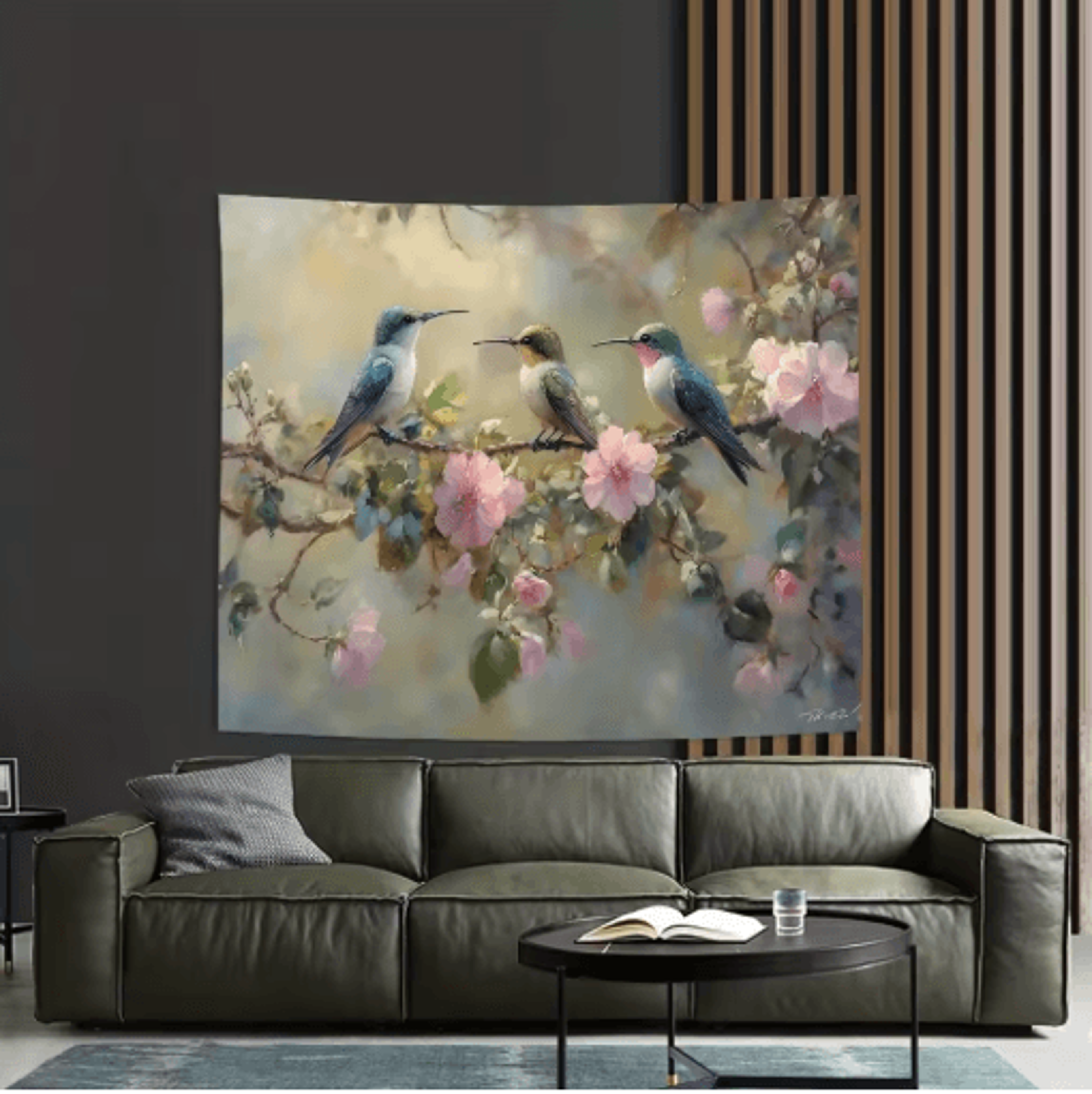 Elegant Hummingbird Wall Tapestry Floral Nature Wall Hanging Decor 4