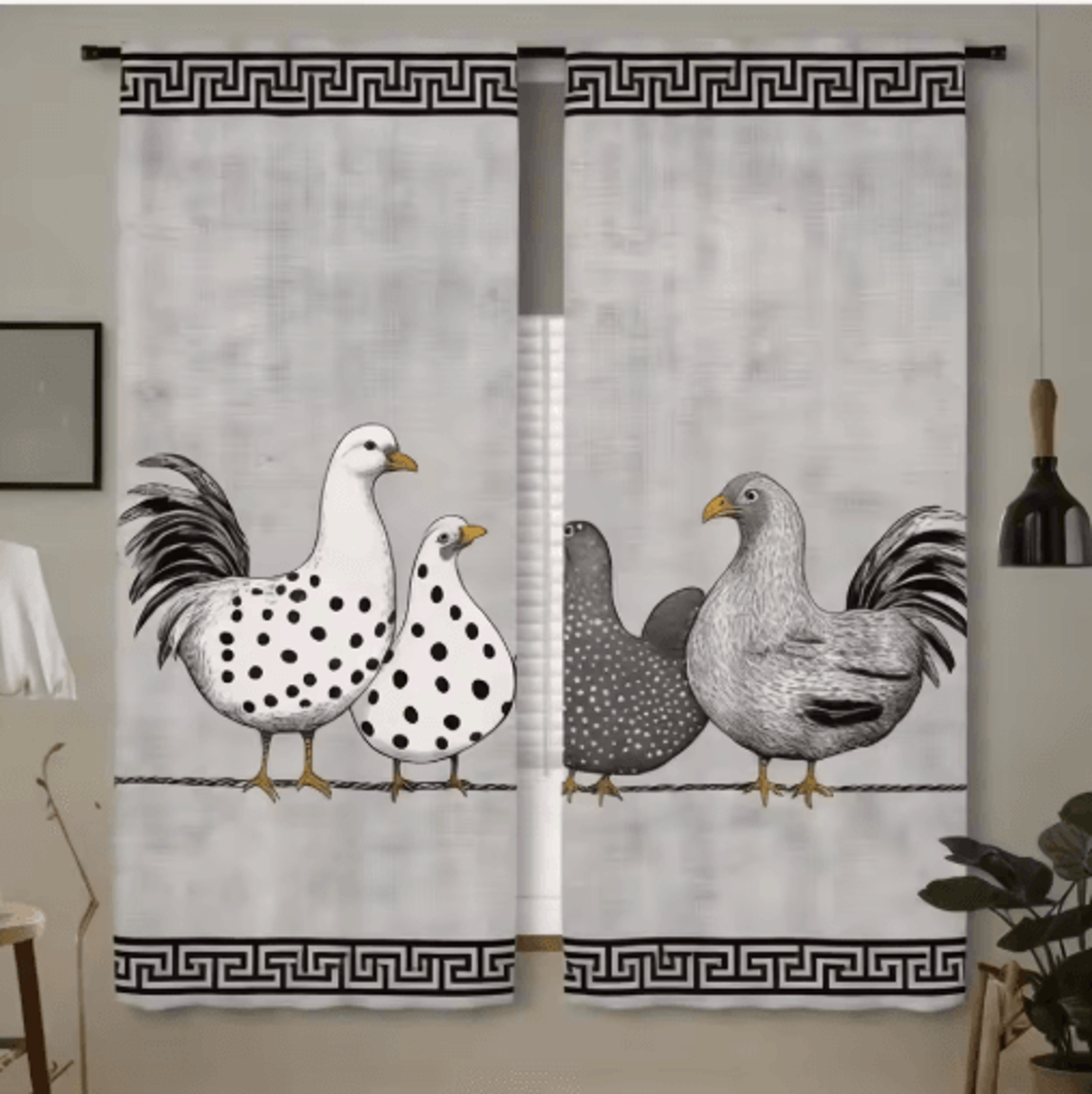 2Piece Cafe Curtains Kitchen Window Retro Polka Dot Chicken Print Panels 10