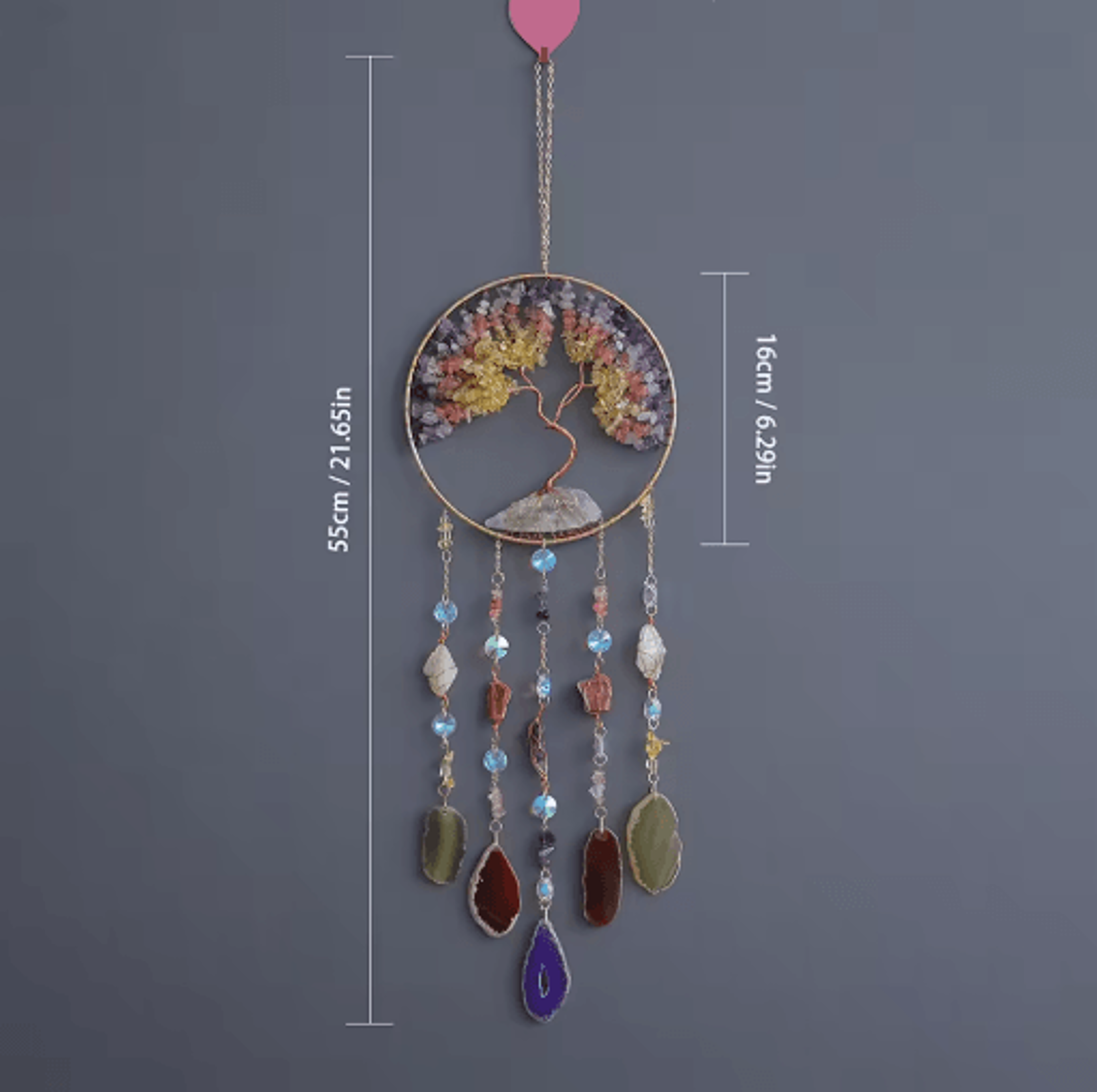 Natural Agate Dream Catcher Wall Hanging Crystal Moon Star Sun Boho Bedroom Decor 2