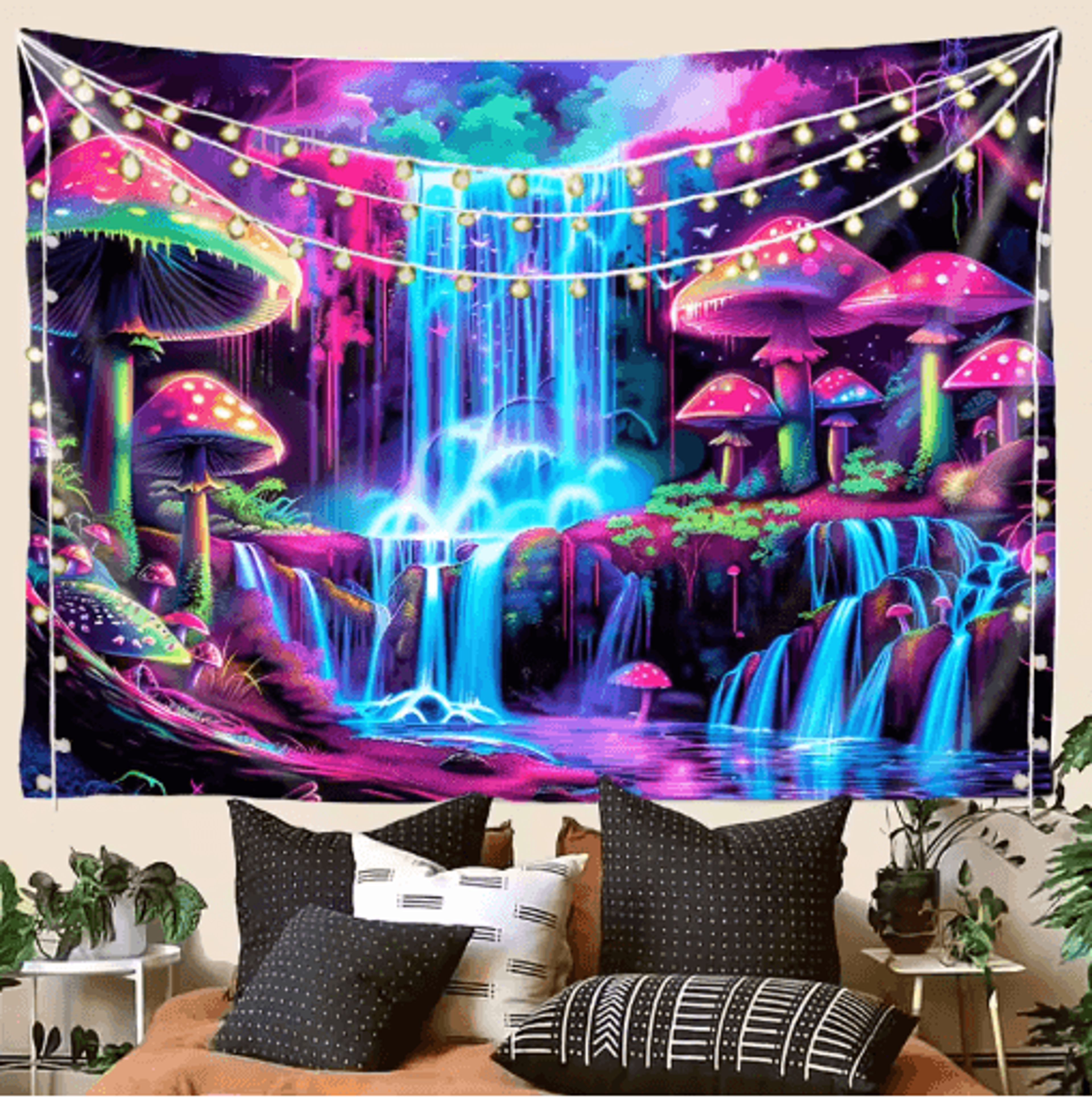 VIKAMA Psychedelic Forest Waterfall Tapestry Cyberpunk Wall Decor For Gaming  Living Spaces 2