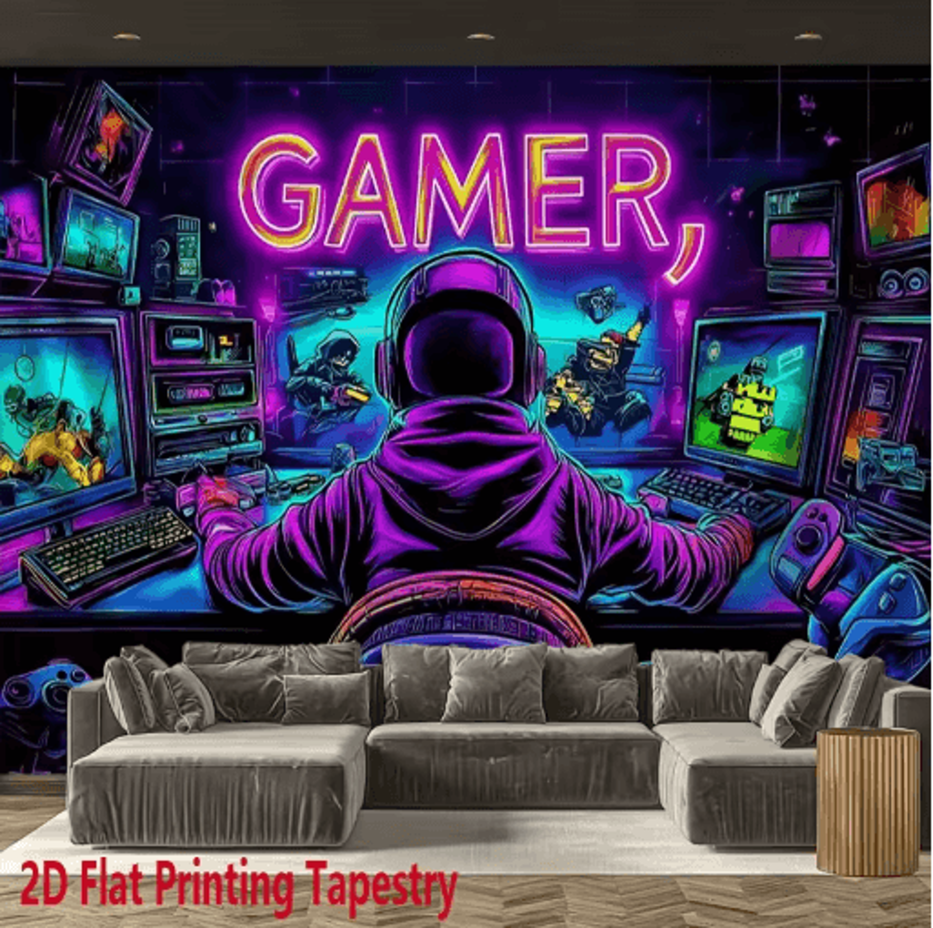 vikama gamer neon tapestry fluorescent wall decor for gaming & e-sports rooms