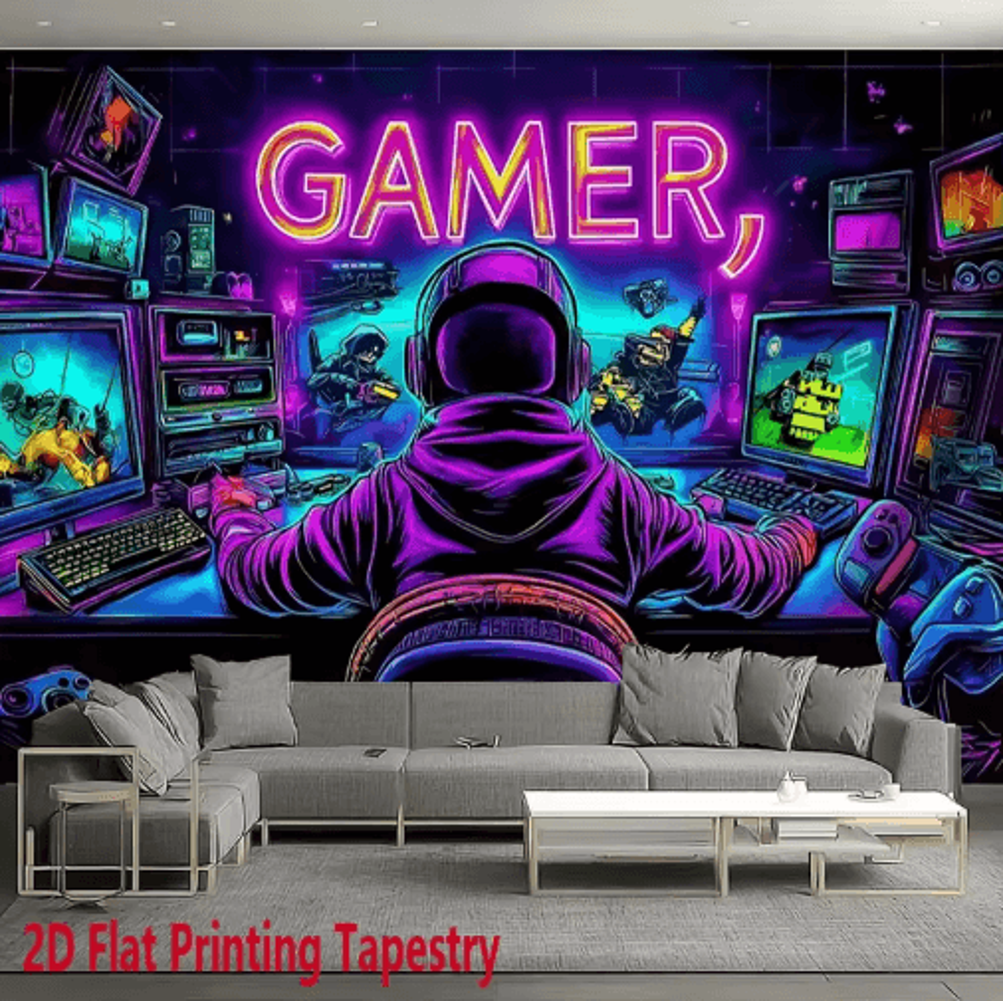 VIKAMA Gamer Neon Tapestry Fluorescent Wall Decor For Gaming  ESports Rooms 2