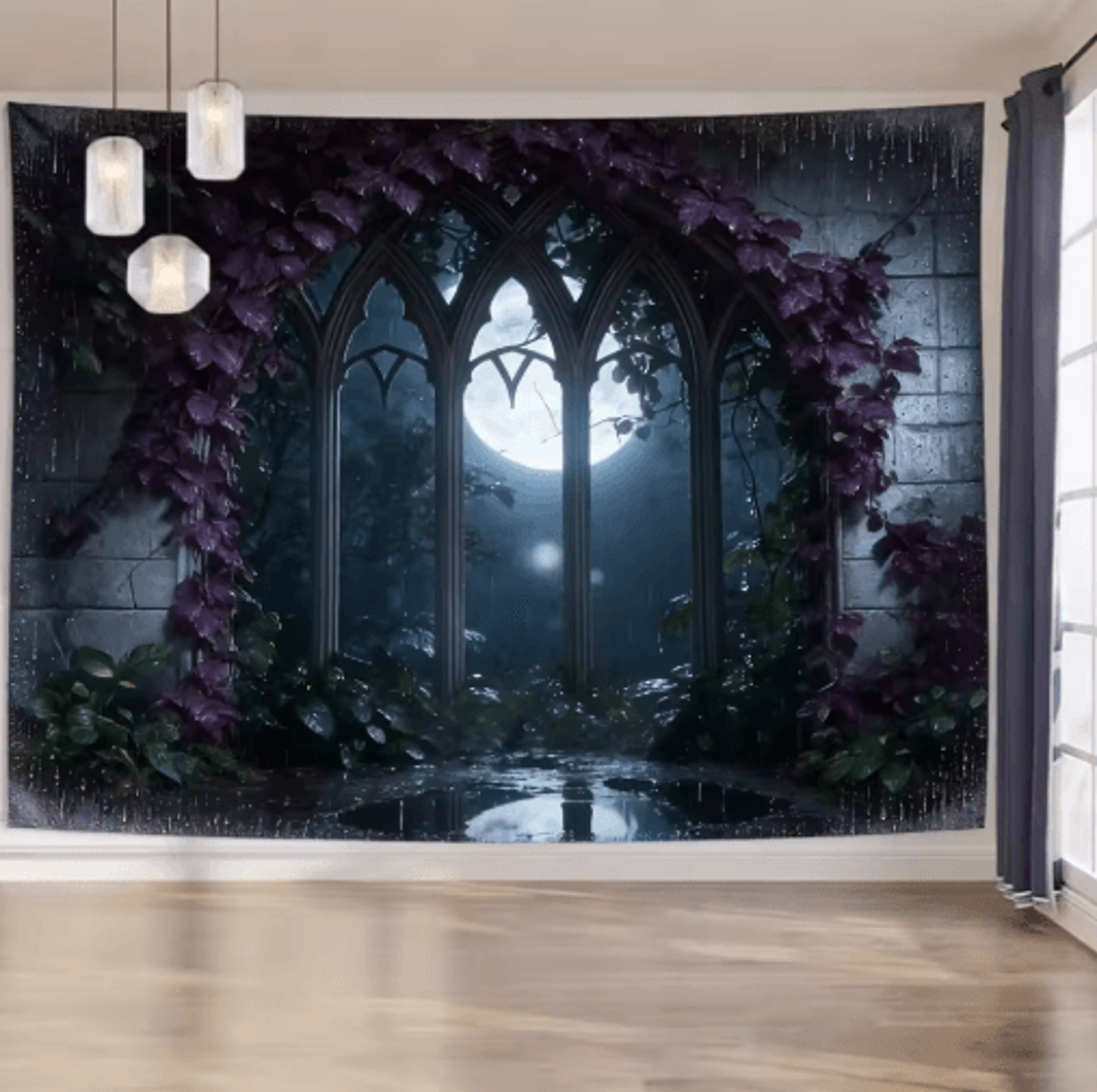 EtherealView Gothic Window Tapestry  Lush Green Landscape Wall Hanging Decor 5