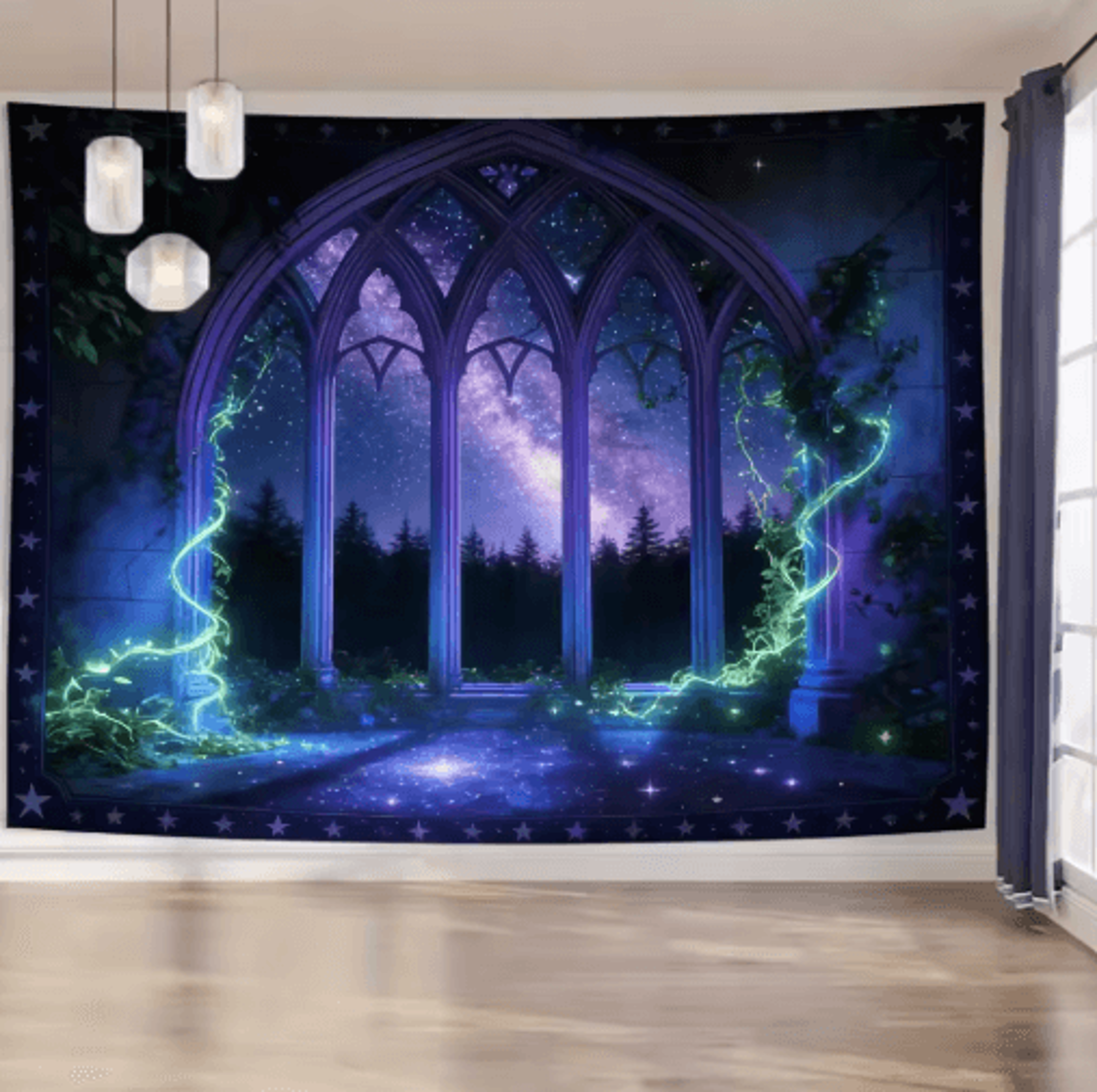 EtherealView Gothic Window Tapestry  Lush Green Landscape Wall Hanging Decor 9
