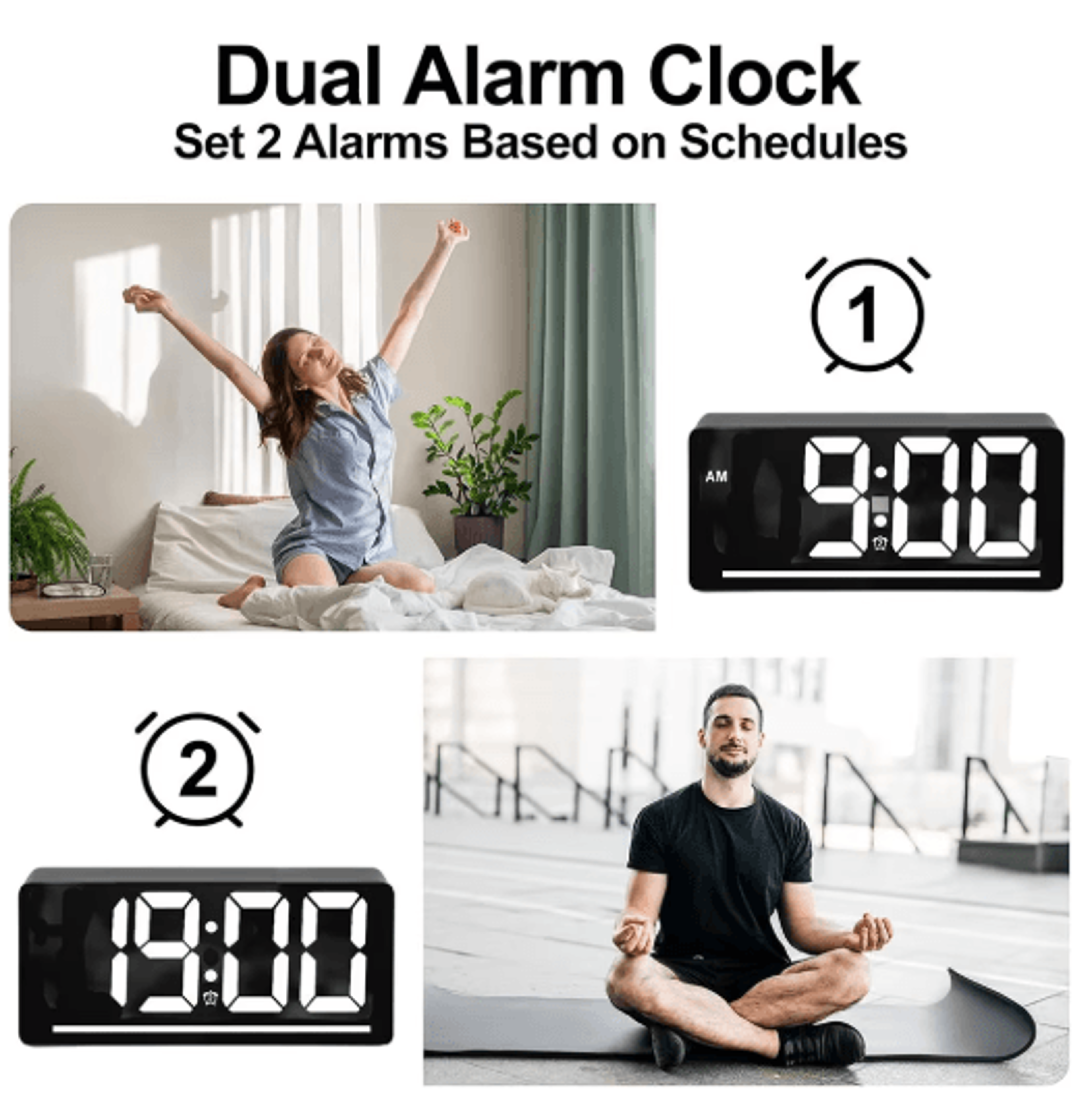 Large Display Digital Alarm Clock LED Desk Clock With Temperature  Night Light 7